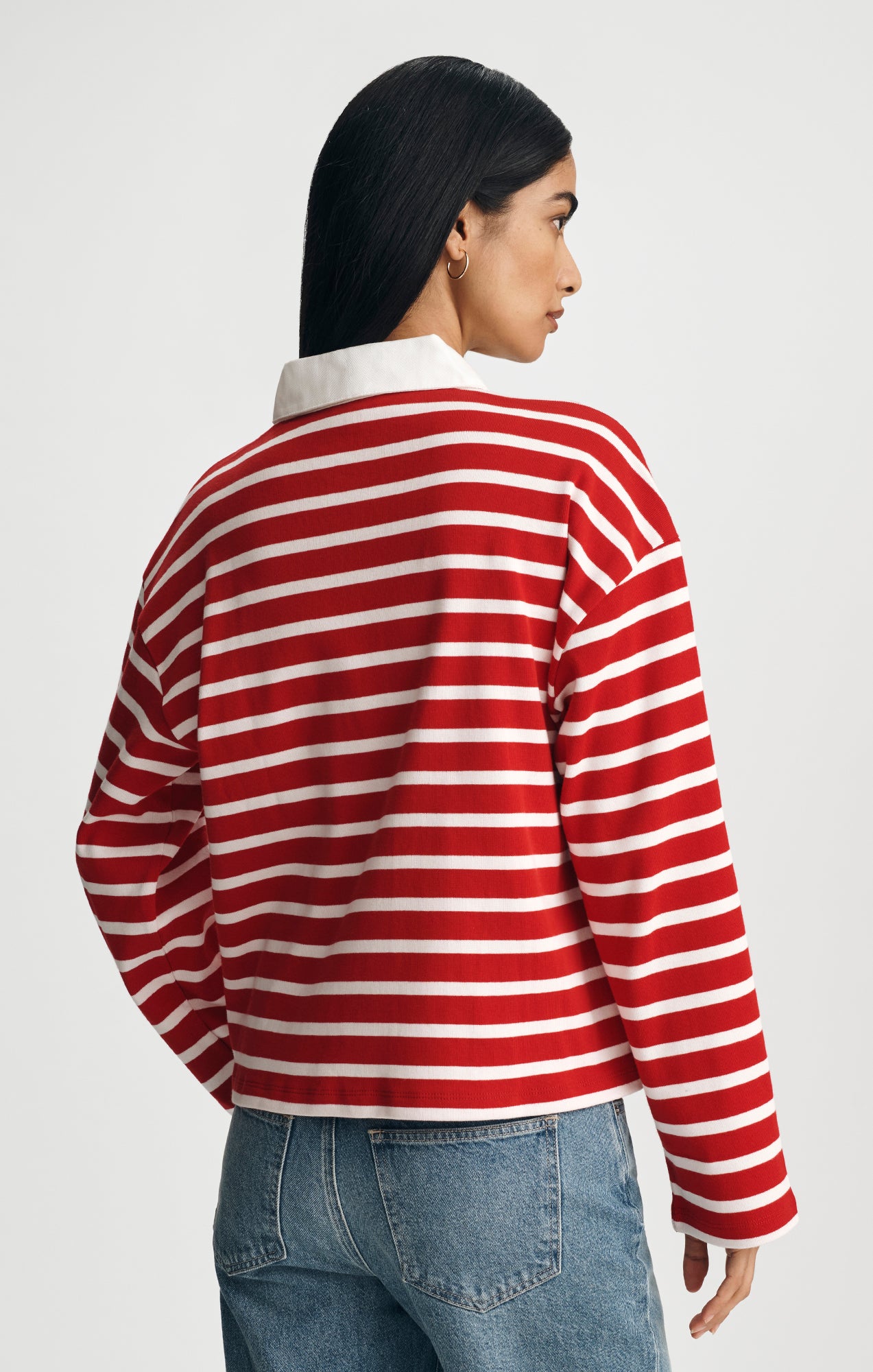 LONG SLEEVE POLO NECK JERSEY IN EQUESTRIAN RED STRIPE