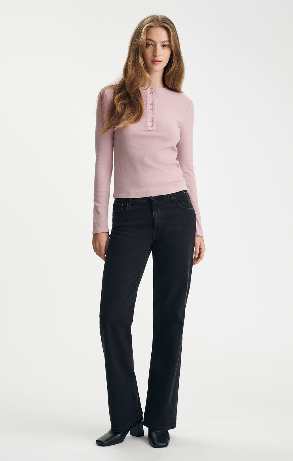 RIBBED LONG SLEEVE HENLEY T-SHIRT IN KEEPSAKE LILAC - Mavi Jeans
