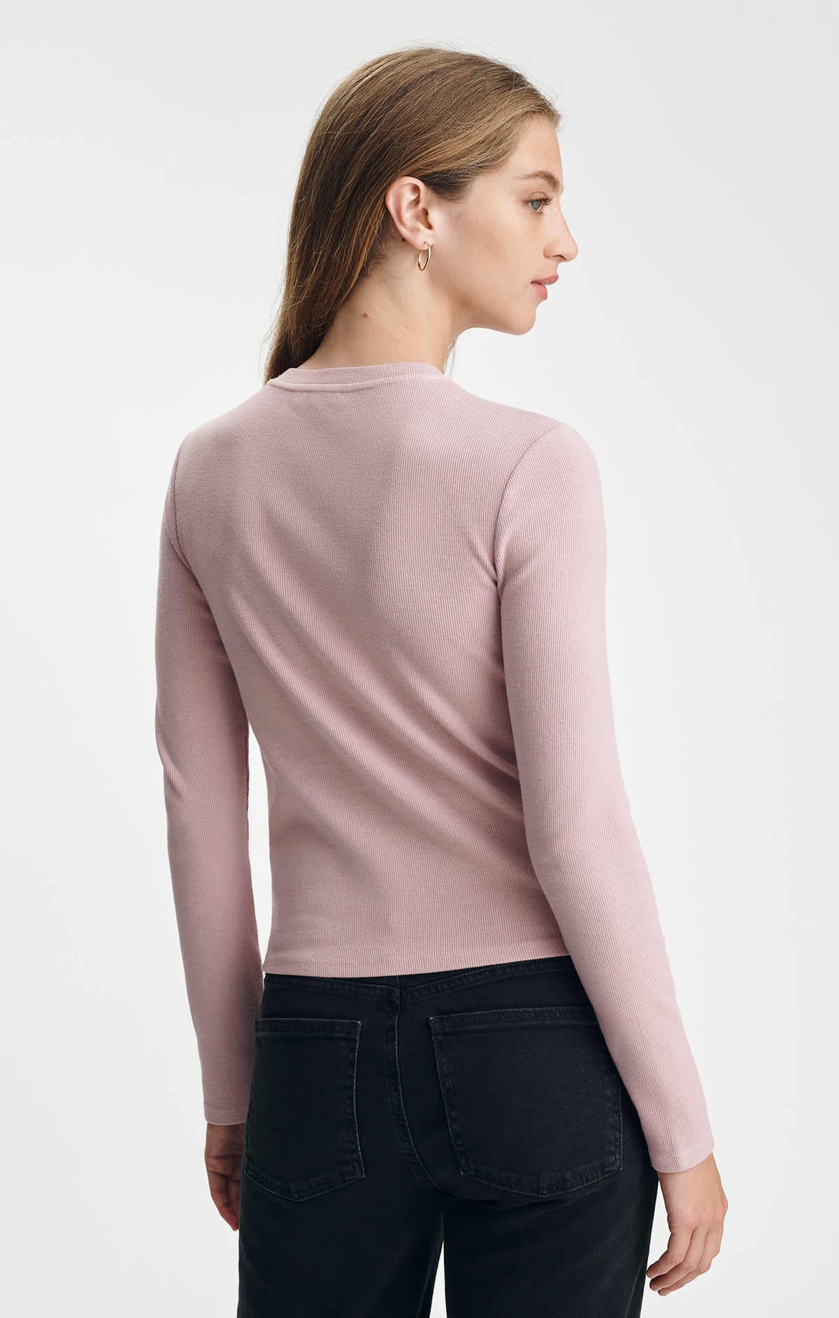 RIBBED LONG SLEEVE HENLEY T-SHIRT IN KEEPSAKE LILAC - Mavi Jeans
