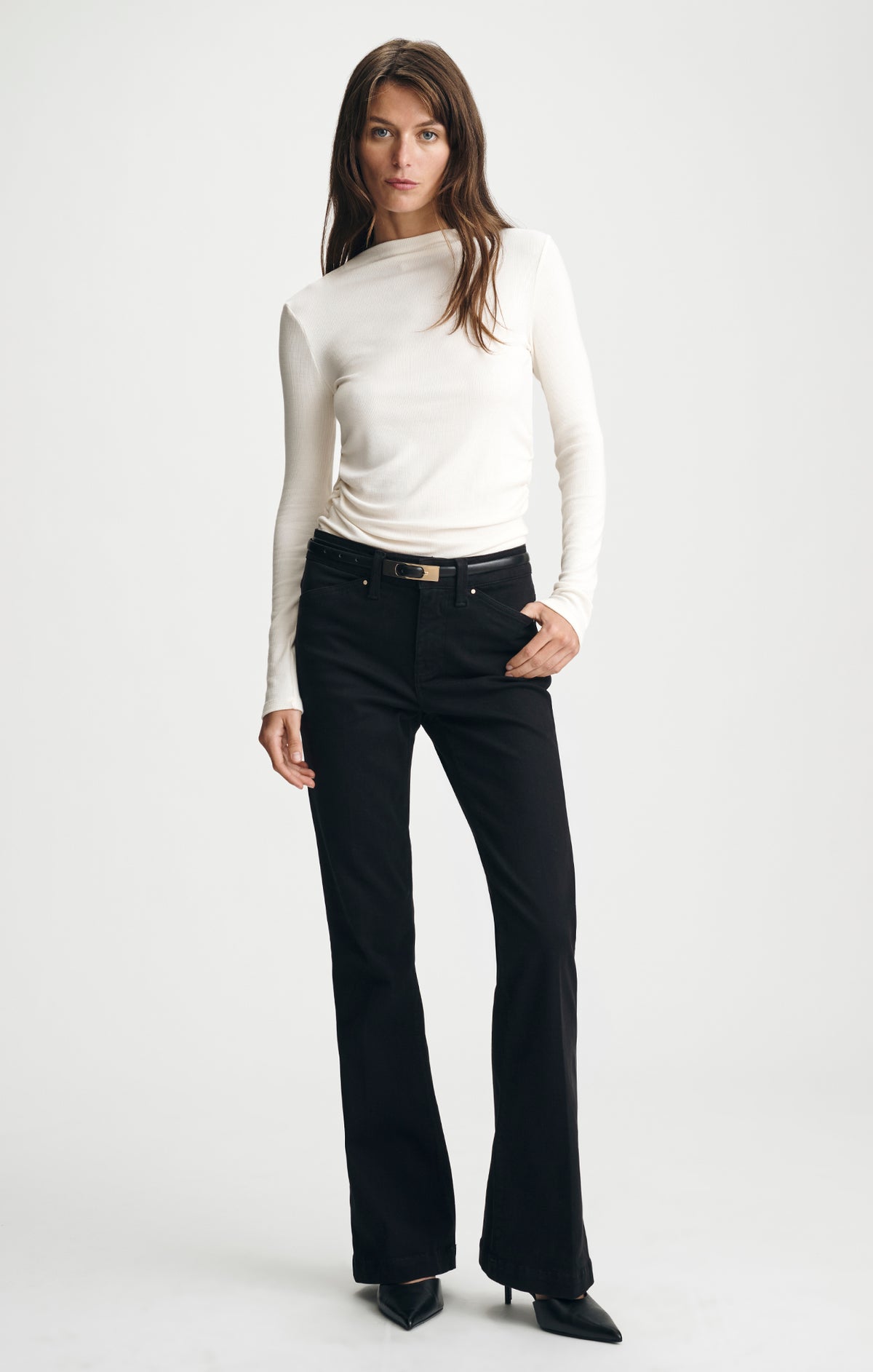 MOCK NECK LONG SLEEVE T-SHIRT IN WHITE ALYSSUM - Mavi Jeans