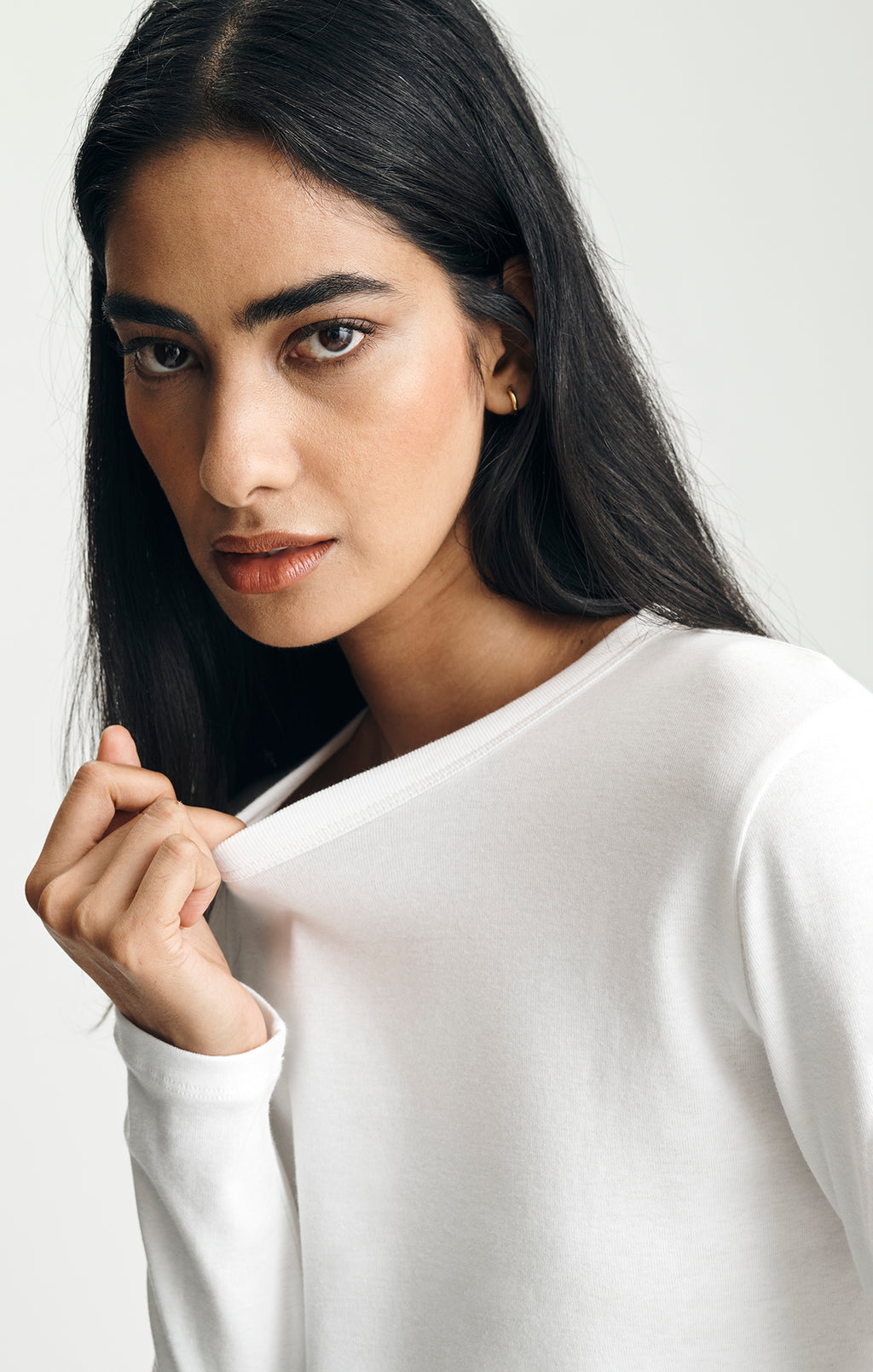 LONG SLEEVE CREW NECK T-SHIRT IN WHITE ALYSSUM - Mavi Jeans