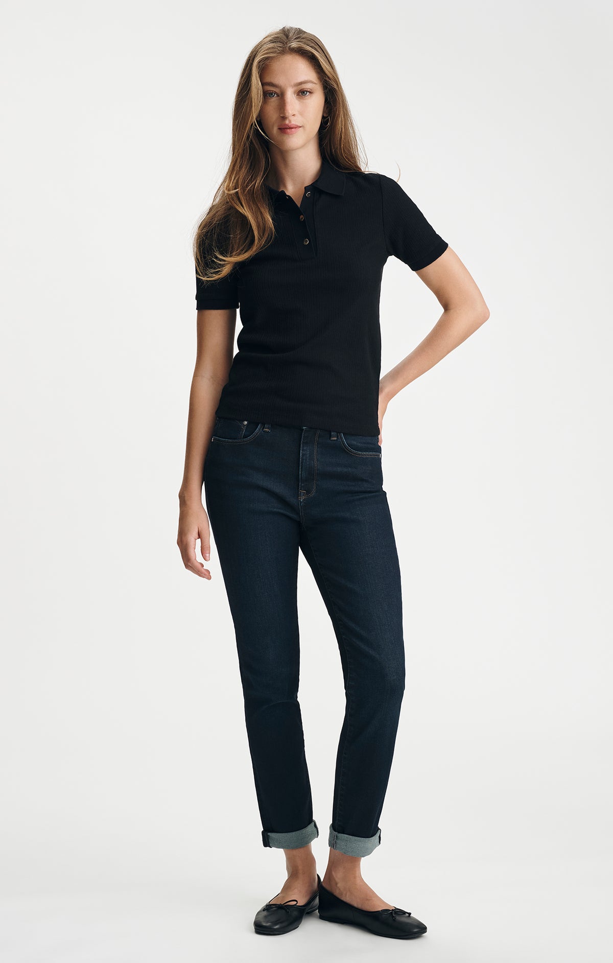 POLO NECK SHORT SLEEVE T-SHIRT IN BLACK