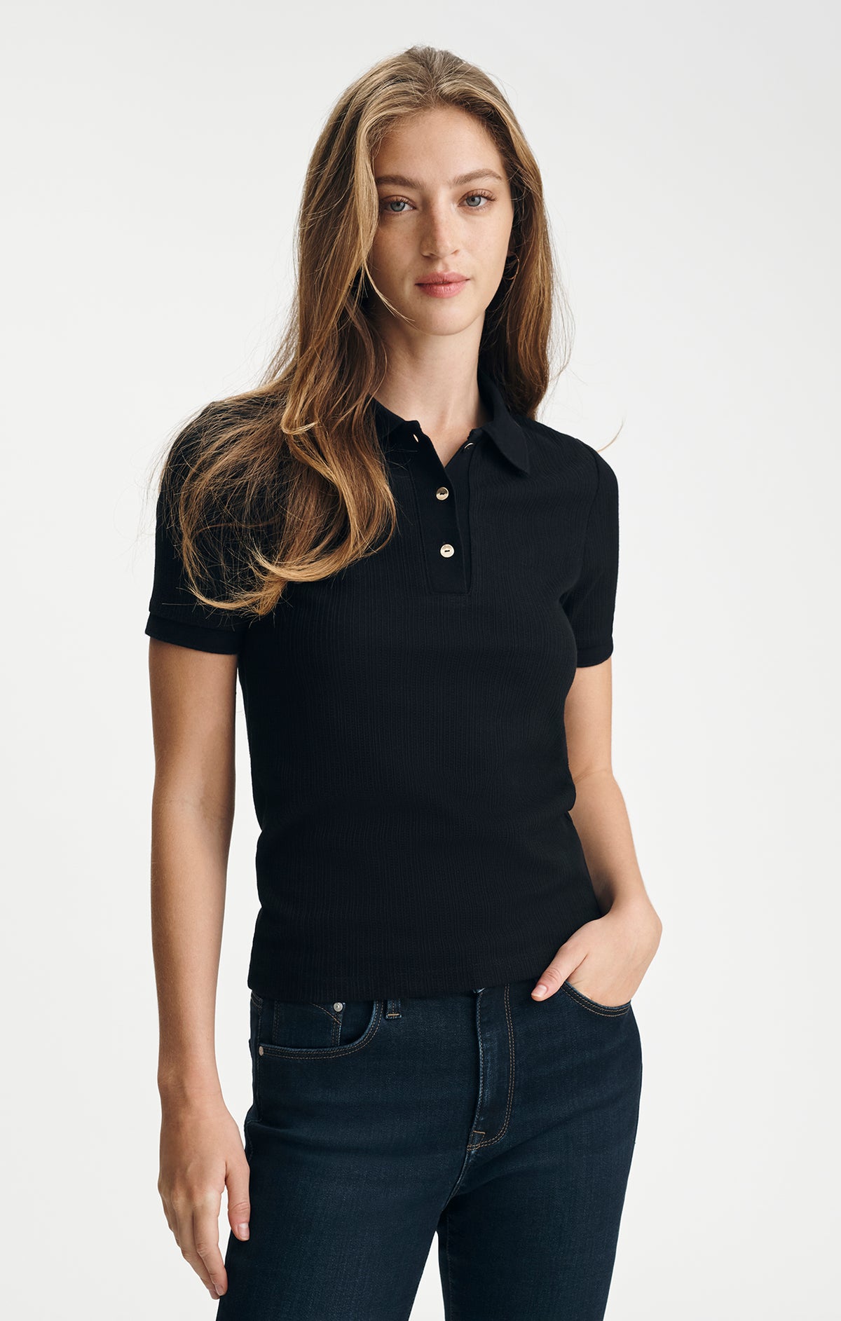 POLO NECK SHORT SLEEVE T-SHIRT IN BLACK