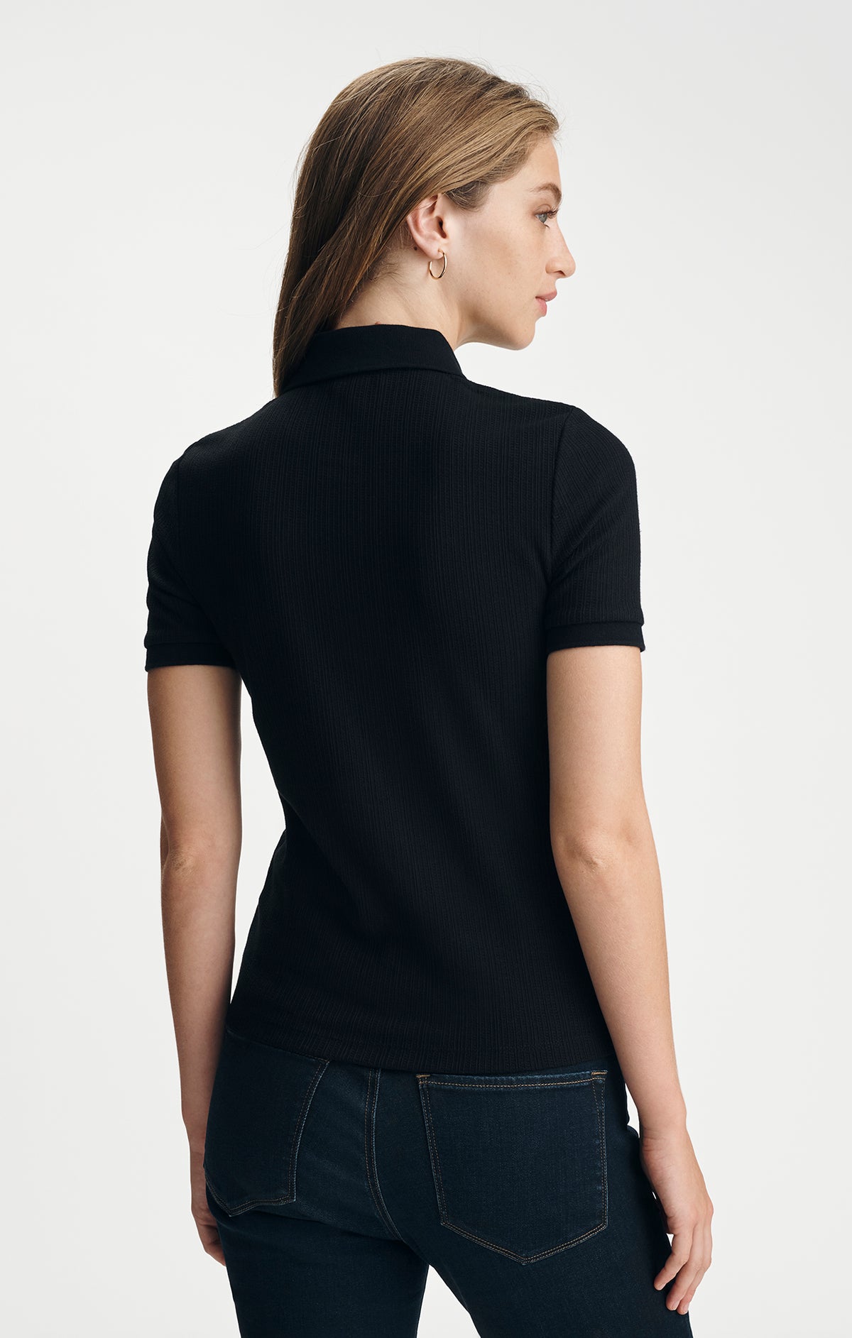 POLO NECK SHORT SLEEVE T-SHIRT IN BLACK