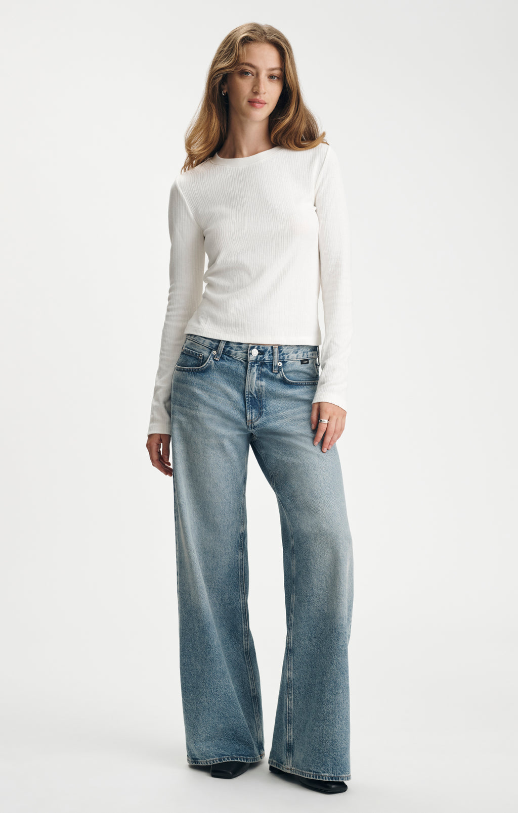 JACQUARD LONG SLEEVE T-SHIRT IN WHITE ALYSSUM