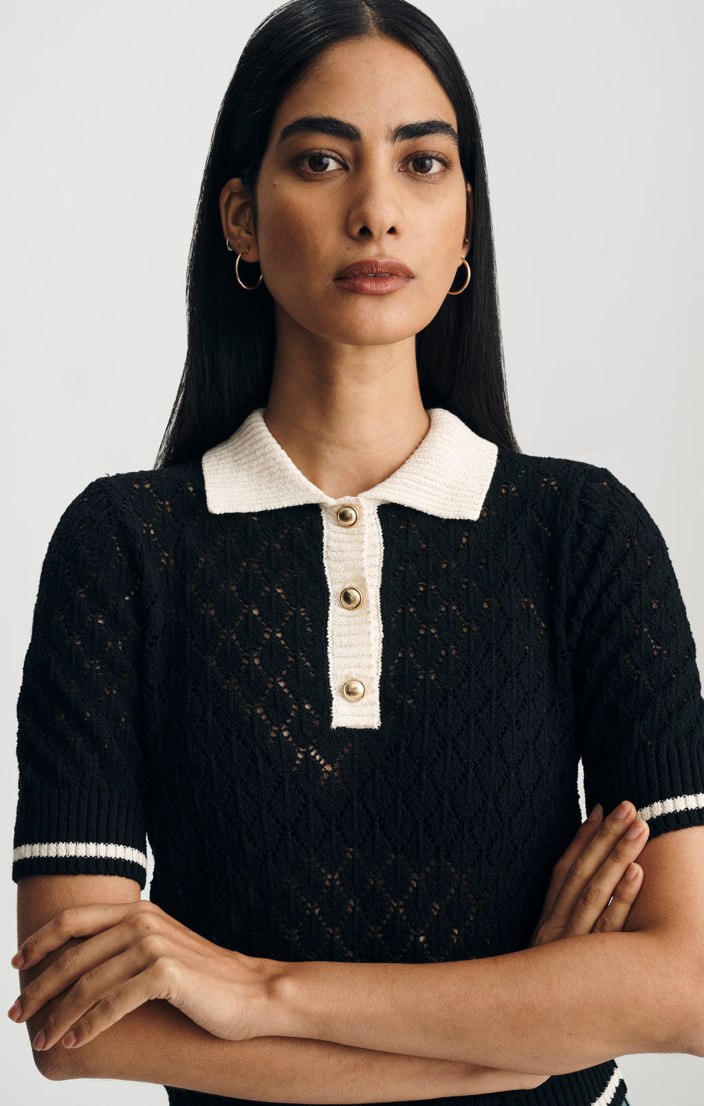 SHORT SLEEVE POLO SWEATER IN BLACK - Mavi Jeans