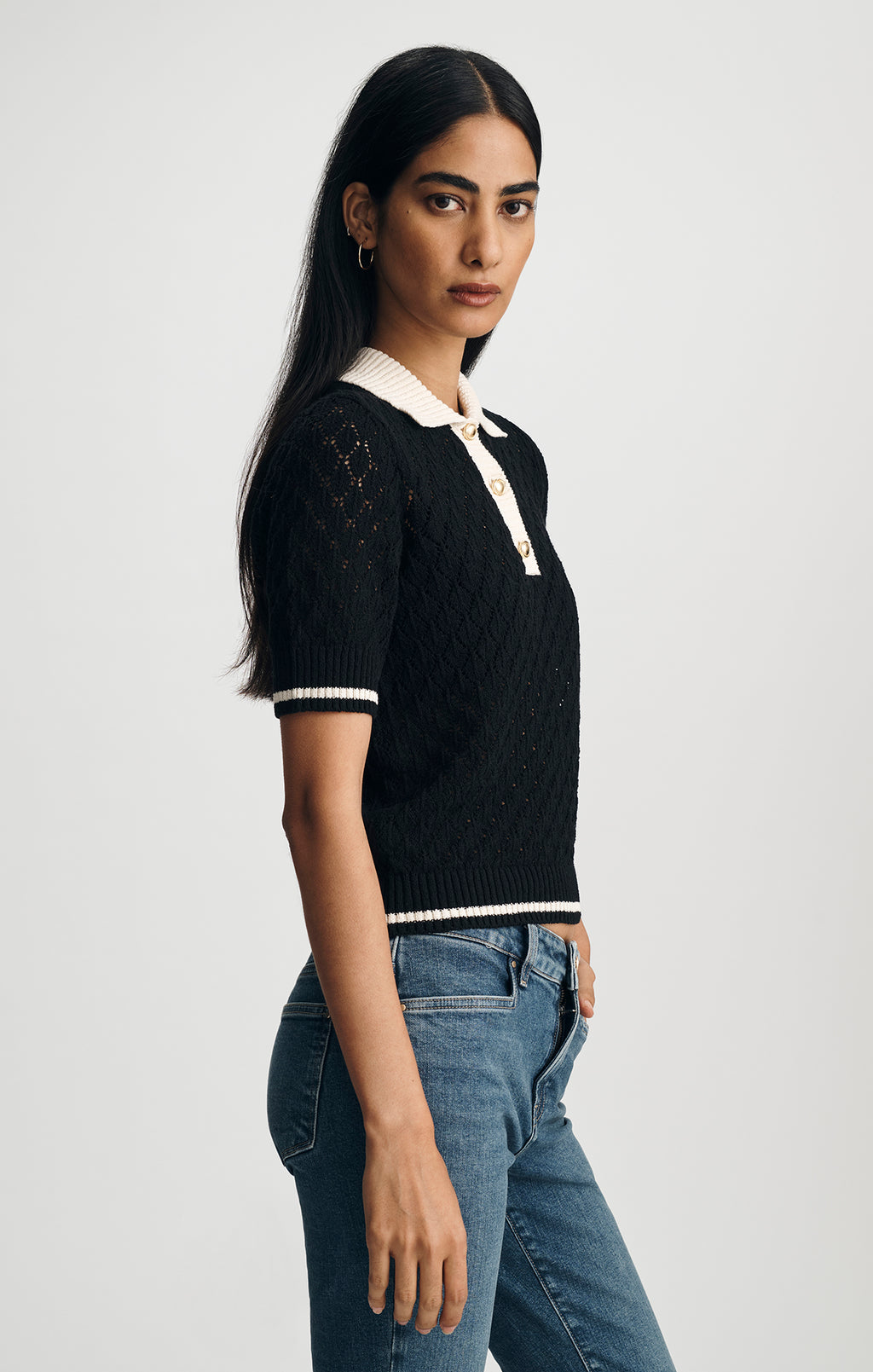 SHORT SLEEVE POLO SWEATER IN BLACK - Mavi Jeans