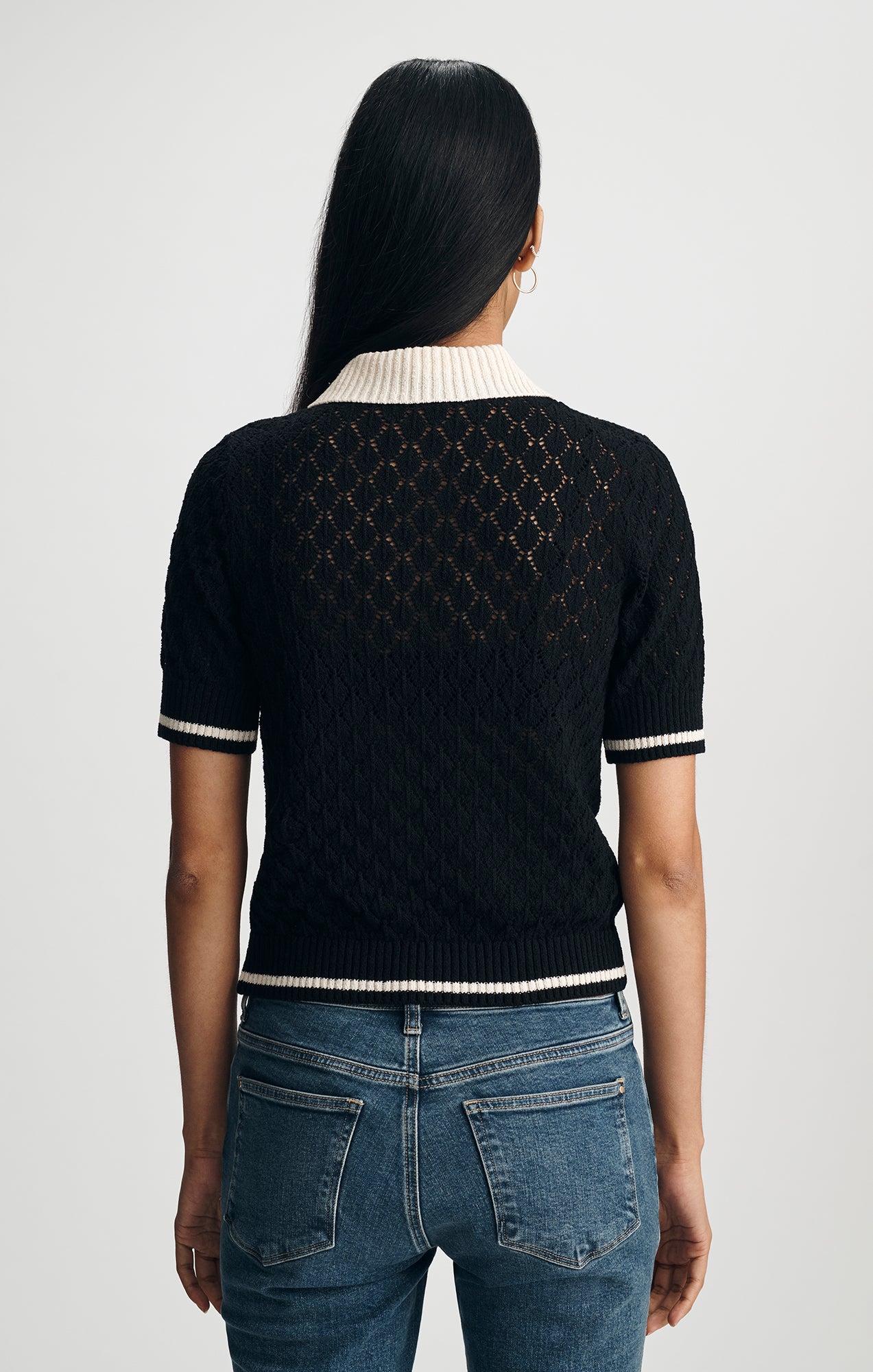 SHORT SLEEVE POLO SWEATER IN BLACK - Mavi Jeans