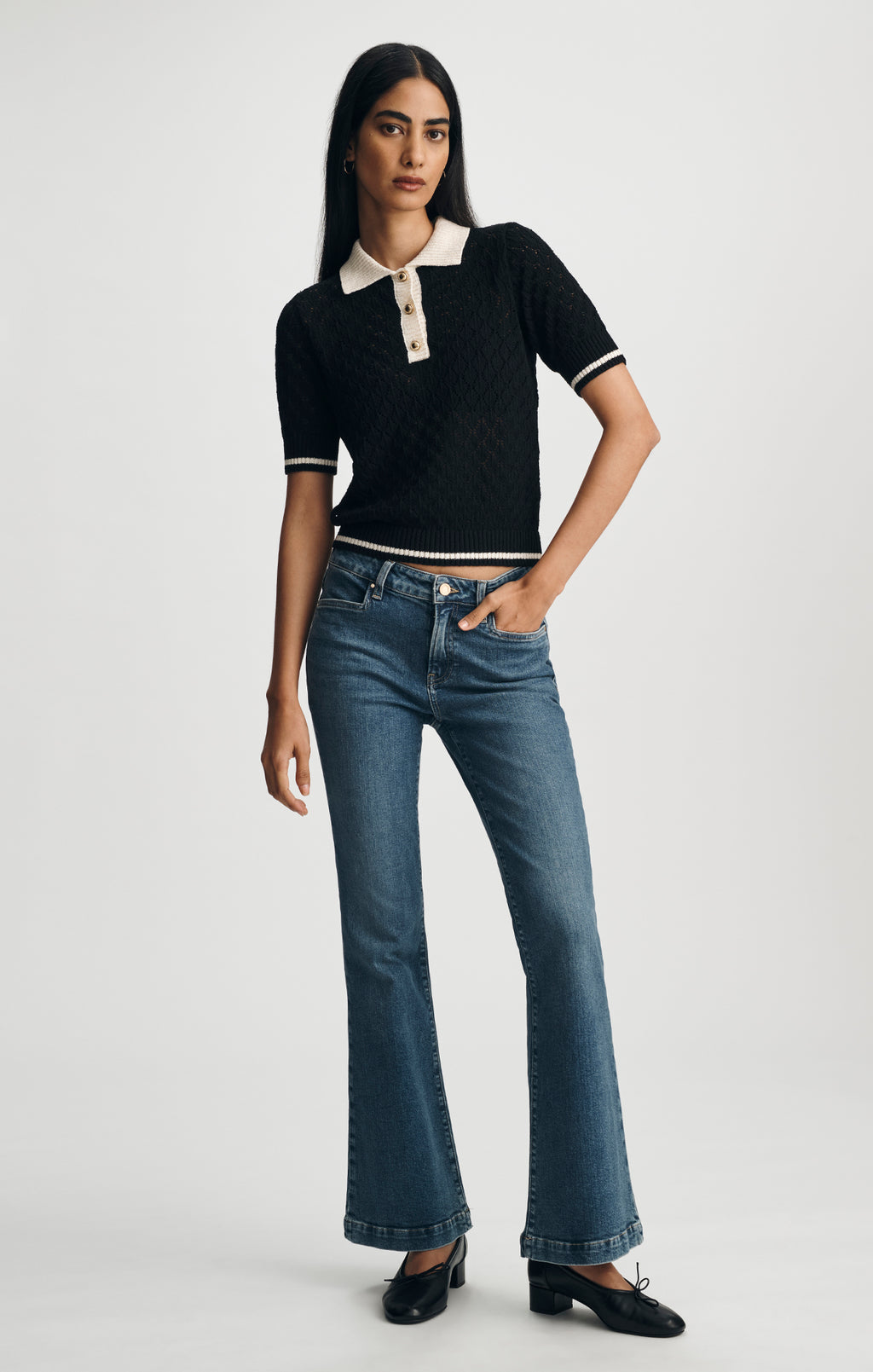 SHORT SLEEVE POLO SWEATER IN BLACK - Mavi Jeans