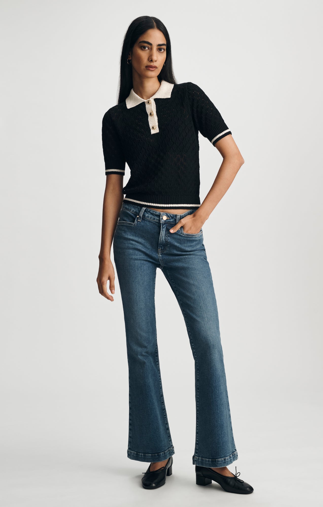 SHORT SLEEVE POLO SWEATER IN BLACK - Mavi Jeans