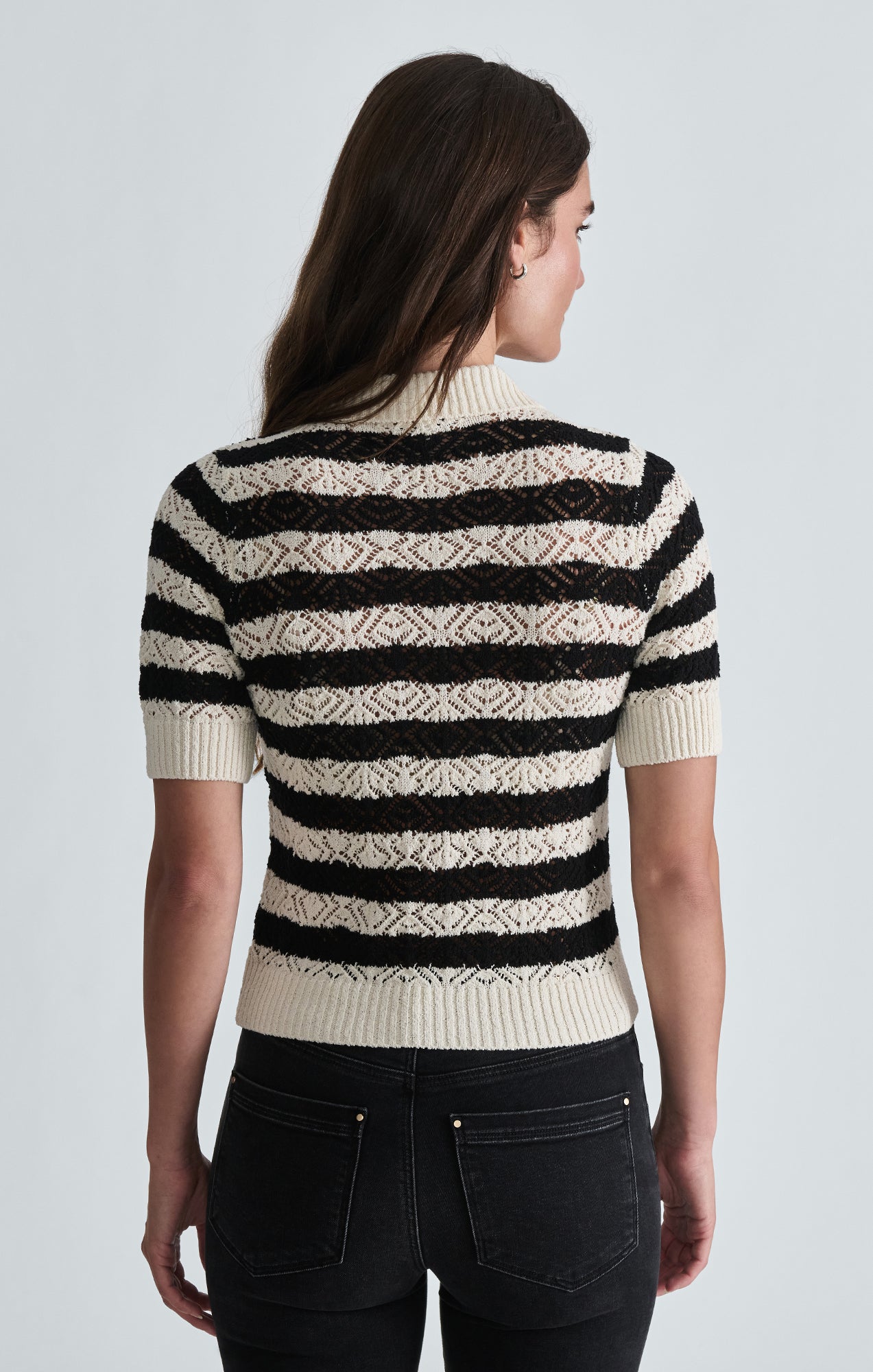SHORT SLEEVE POLO SWEATER IN BLACK STRIPED - Mavi Jeans