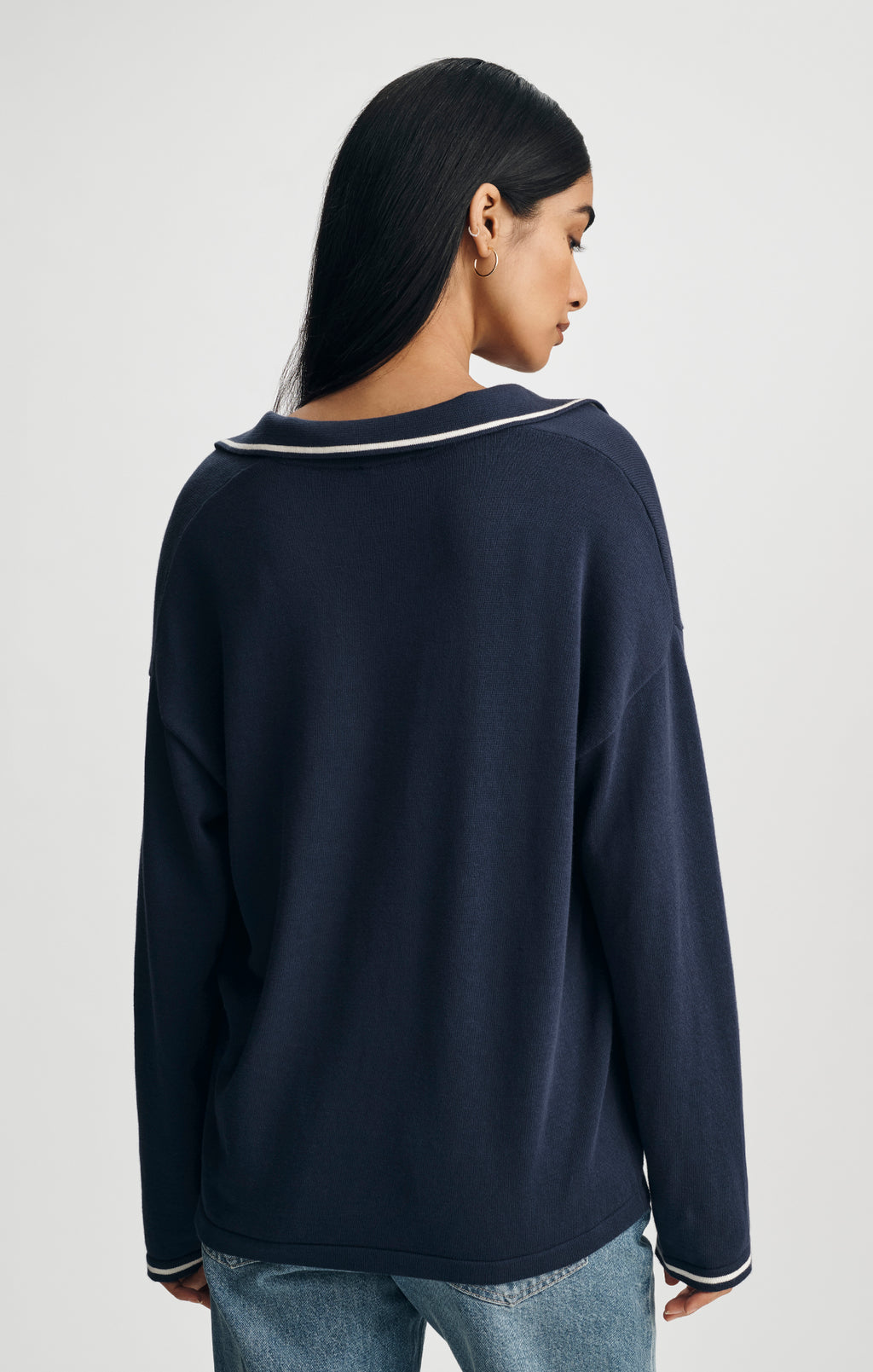 TIPPED JOHNNY COLLAR SWEATER IN NAVAL ACADEMY - Mavi Jeans