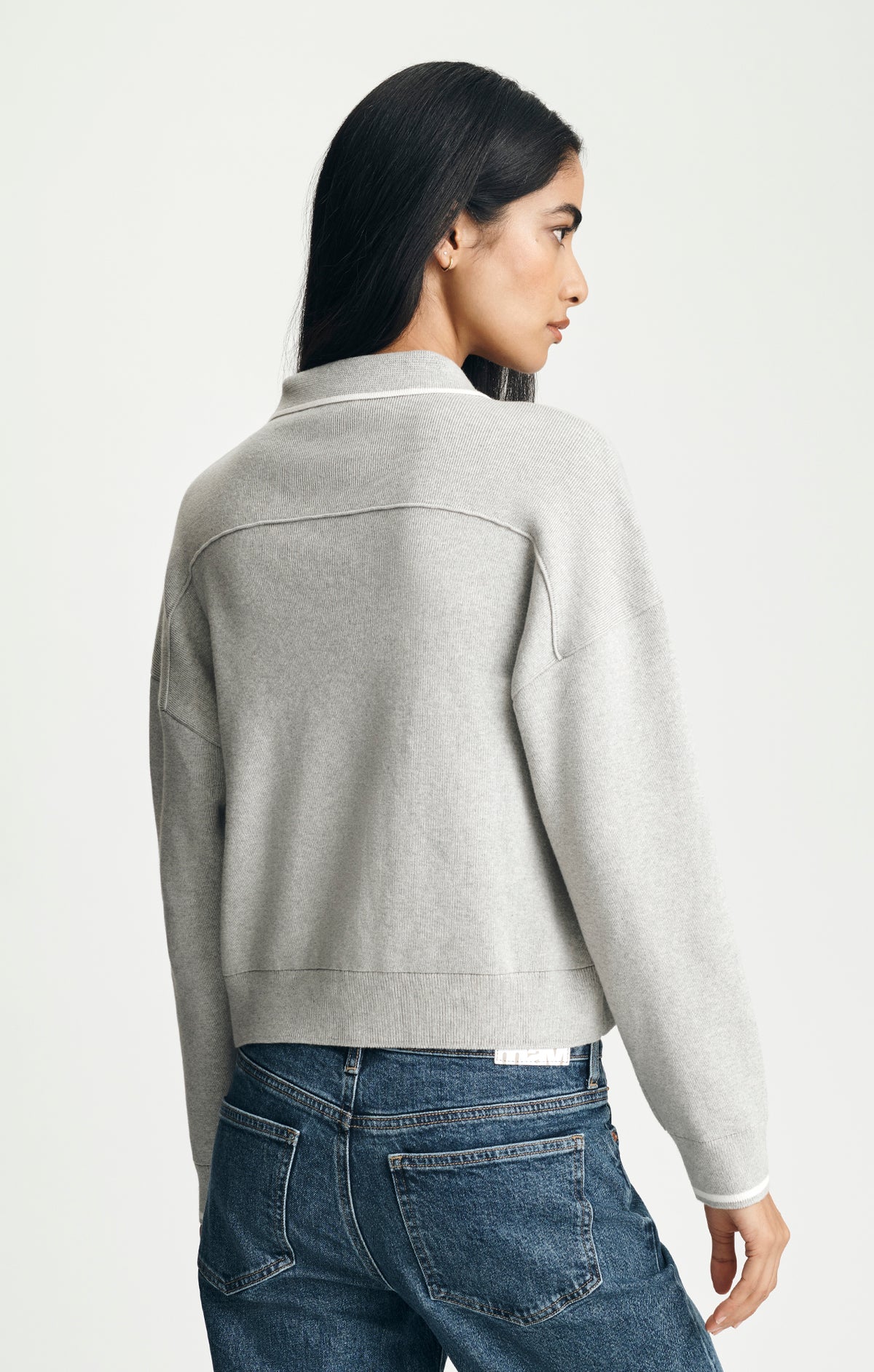 TIPPED POLO SWEATER IN MID GREY MELANGE