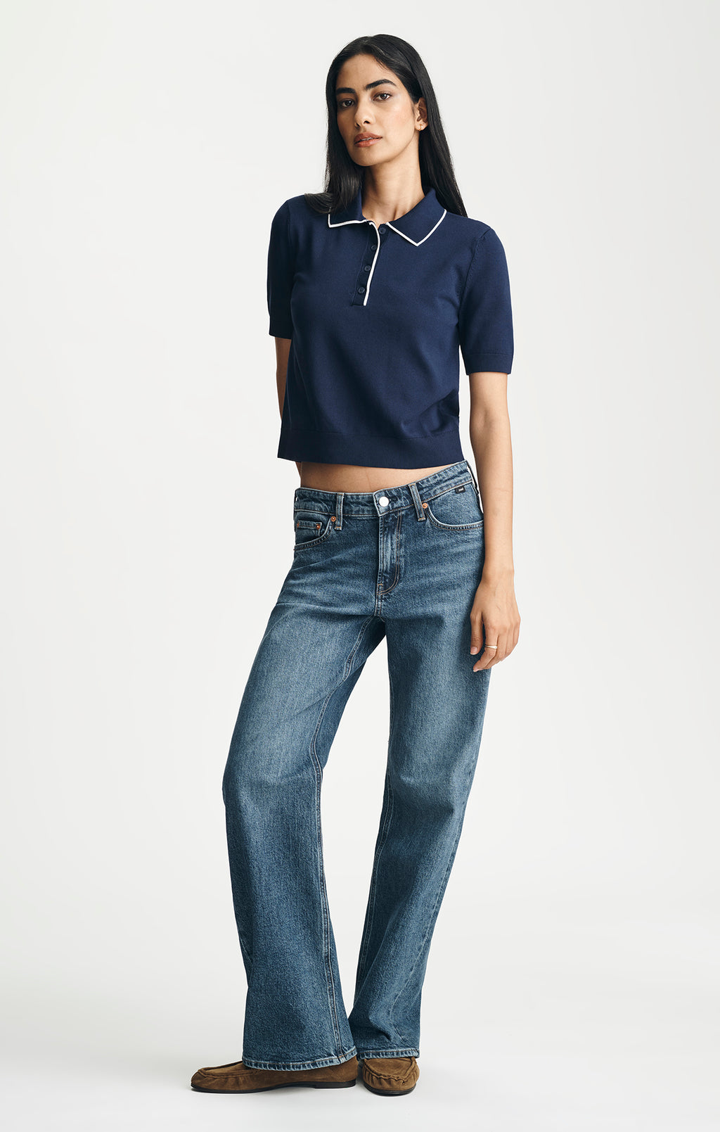 TRICOT SHORT SLEEVE POLO SWEATER IN MARITIME BLUE - Mavi Jeans