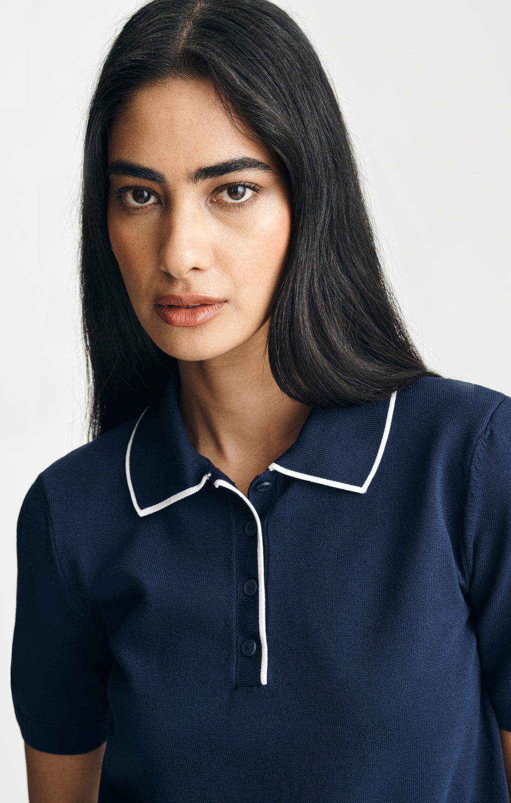 TRICOT SHORT SLEEVE POLO SWEATER IN MARITIME BLUE - Mavi Jeans