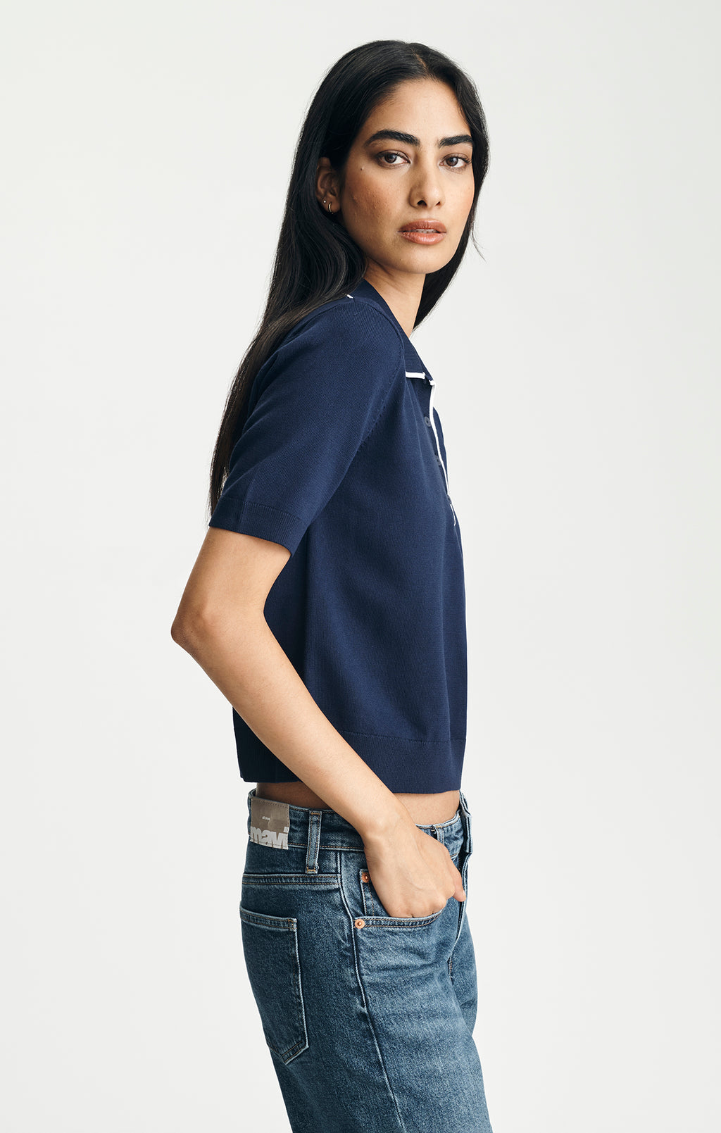 TRICOT SHORT SLEEVE POLO SWEATER IN MARITIME BLUE - Mavi Jeans