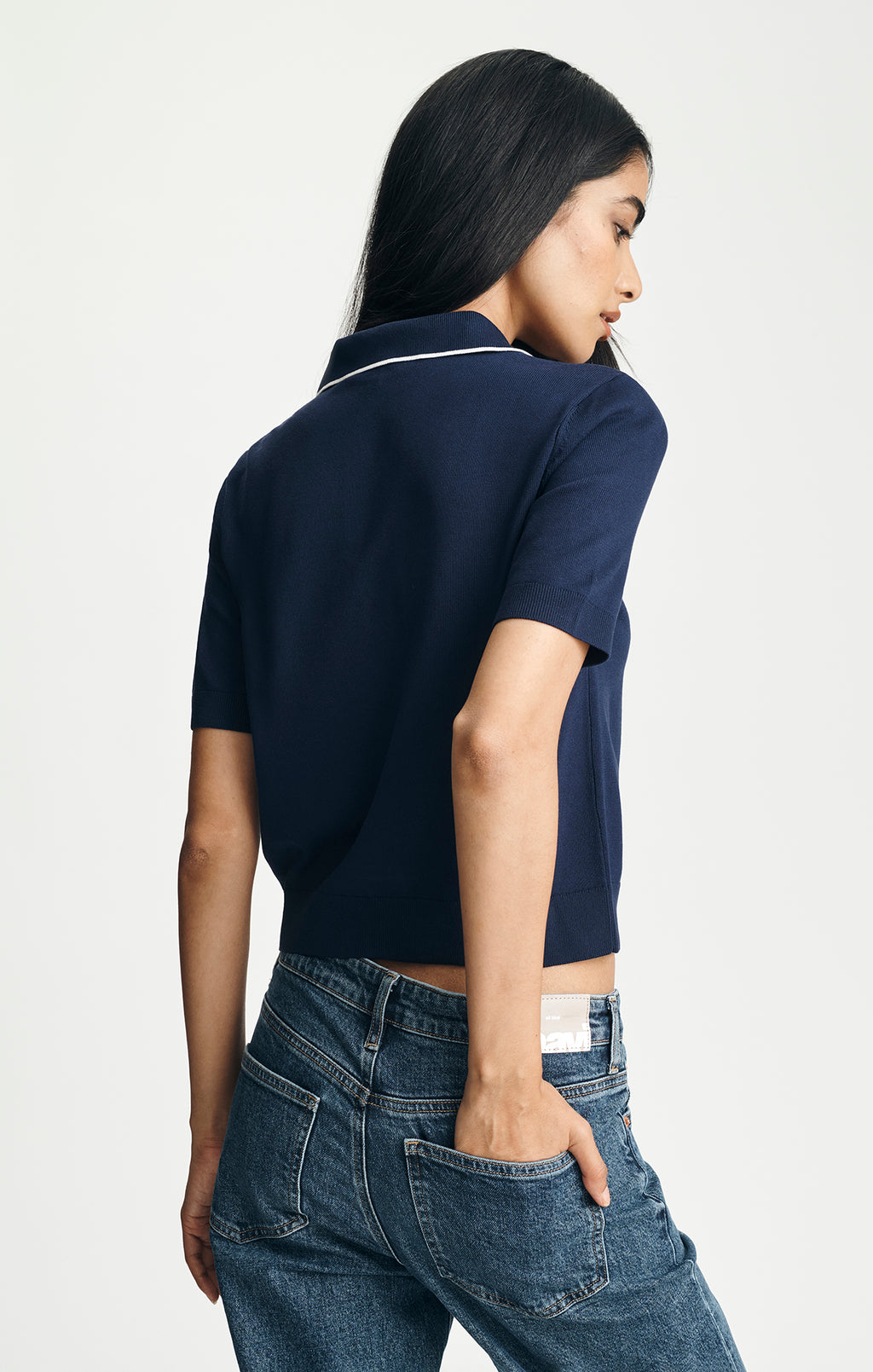 TRICOT SHORT SLEEVE POLO SWEATER IN MARITIME BLUE - Mavi Jeans