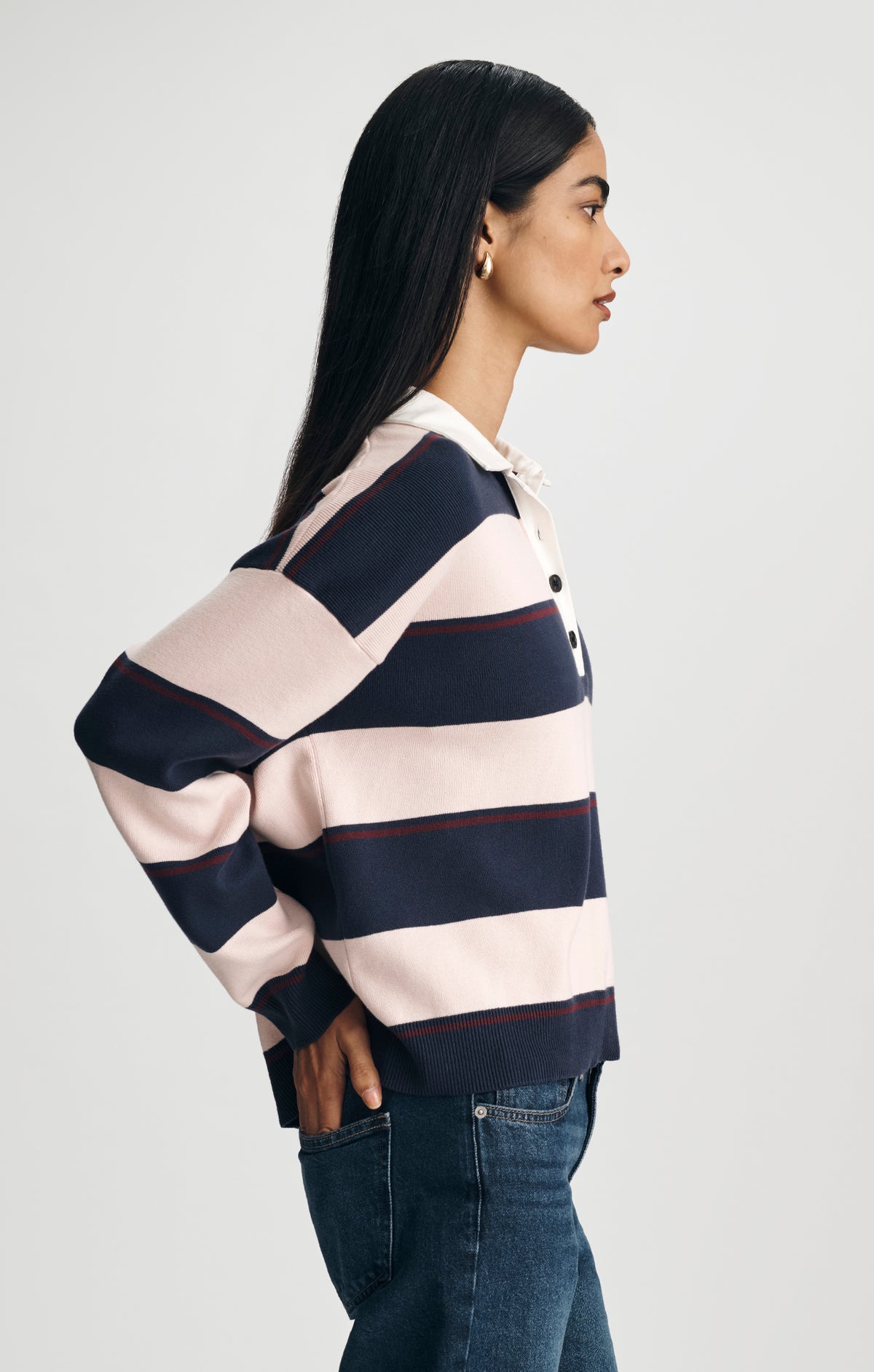 RUGBY POLO SWEATER IN PEACOAT STRIPE - Mavi Jeans