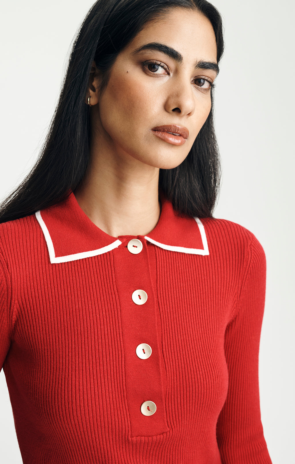 TIPPED POLO SWEATER IN SAVVY RED - Mavi Jeans
