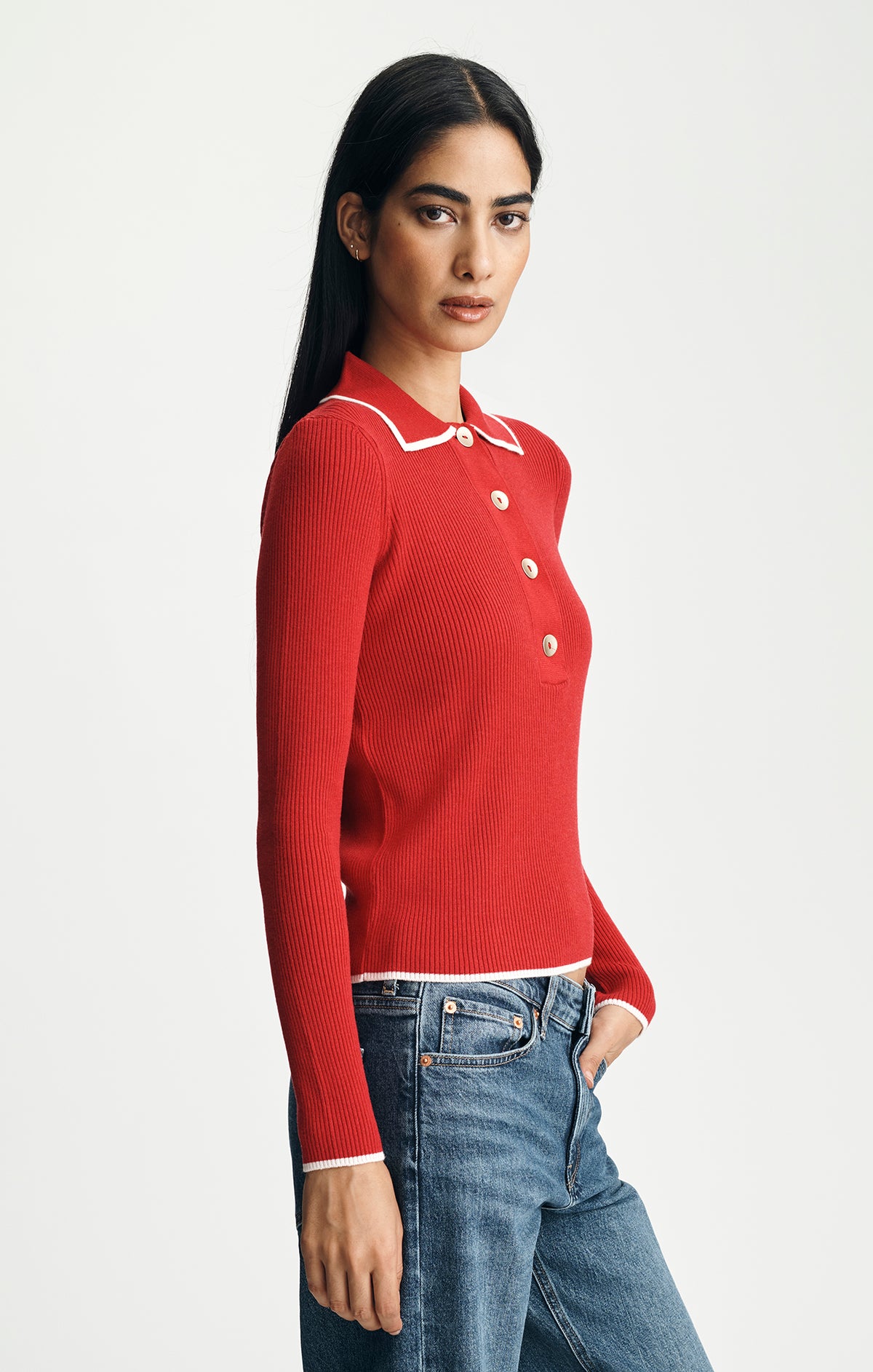 TIPPED POLO SWEATER IN SAVVY RED - Mavi Jeans