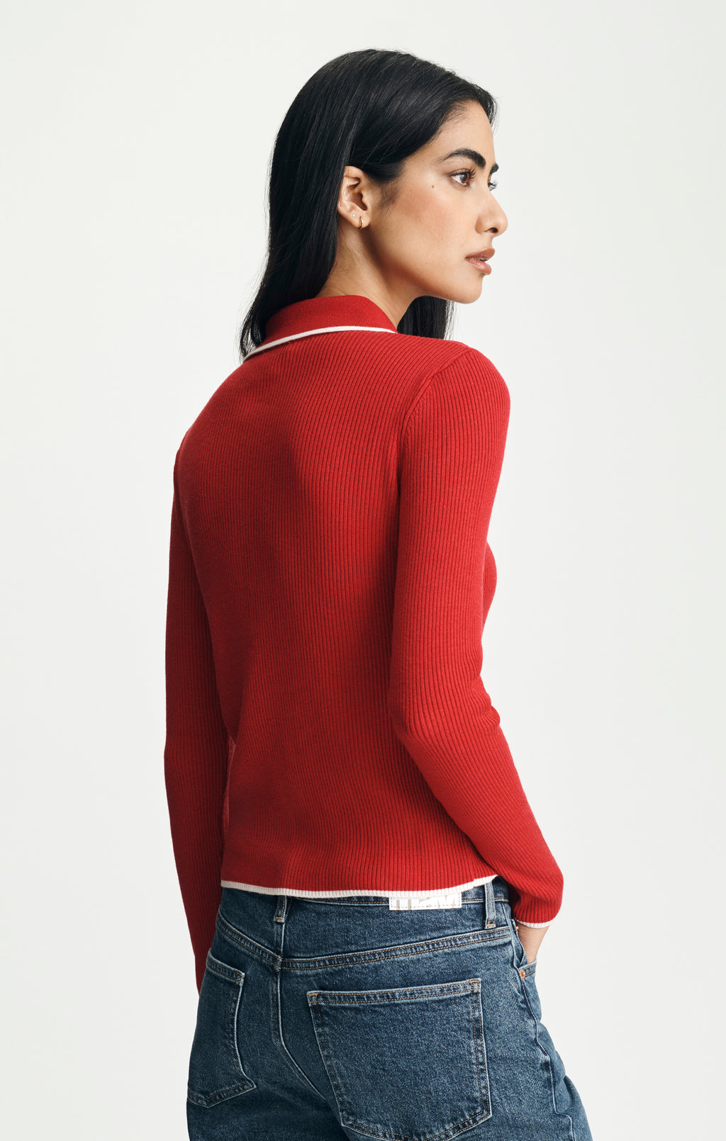 TIPPED POLO SWEATER IN SAVVY RED - Mavi Jeans