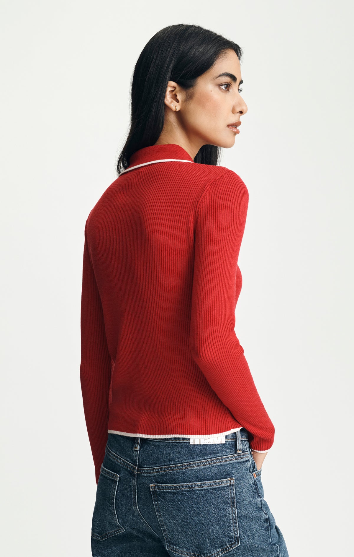 TIPPED POLO SWEATER IN SAVVY RED - Mavi Jeans