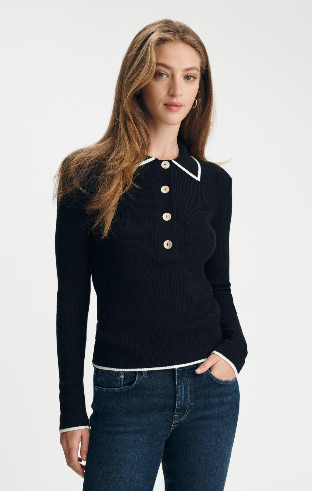 TIPPED POLO SWEATER IN BLACK - Mavi Jeans