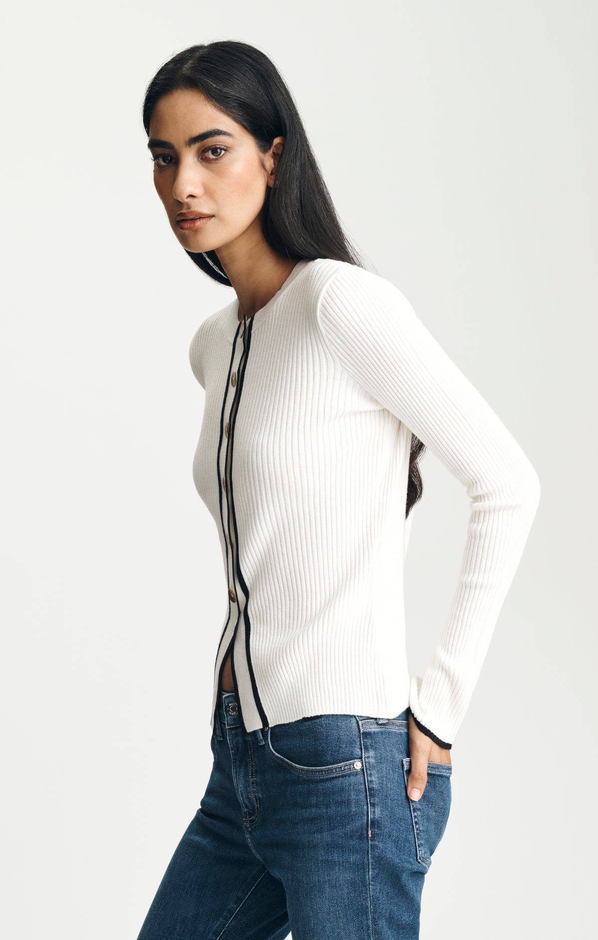TIPPED CARDIGAN IN ANTIQUE WHITE - Mavi Jeans