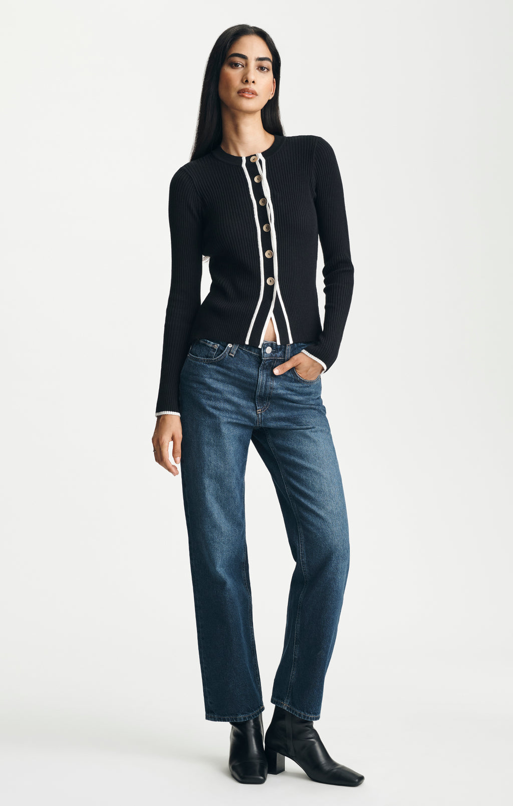 TIPPED CARDIGAN IN BLACK - Mavi Jeans