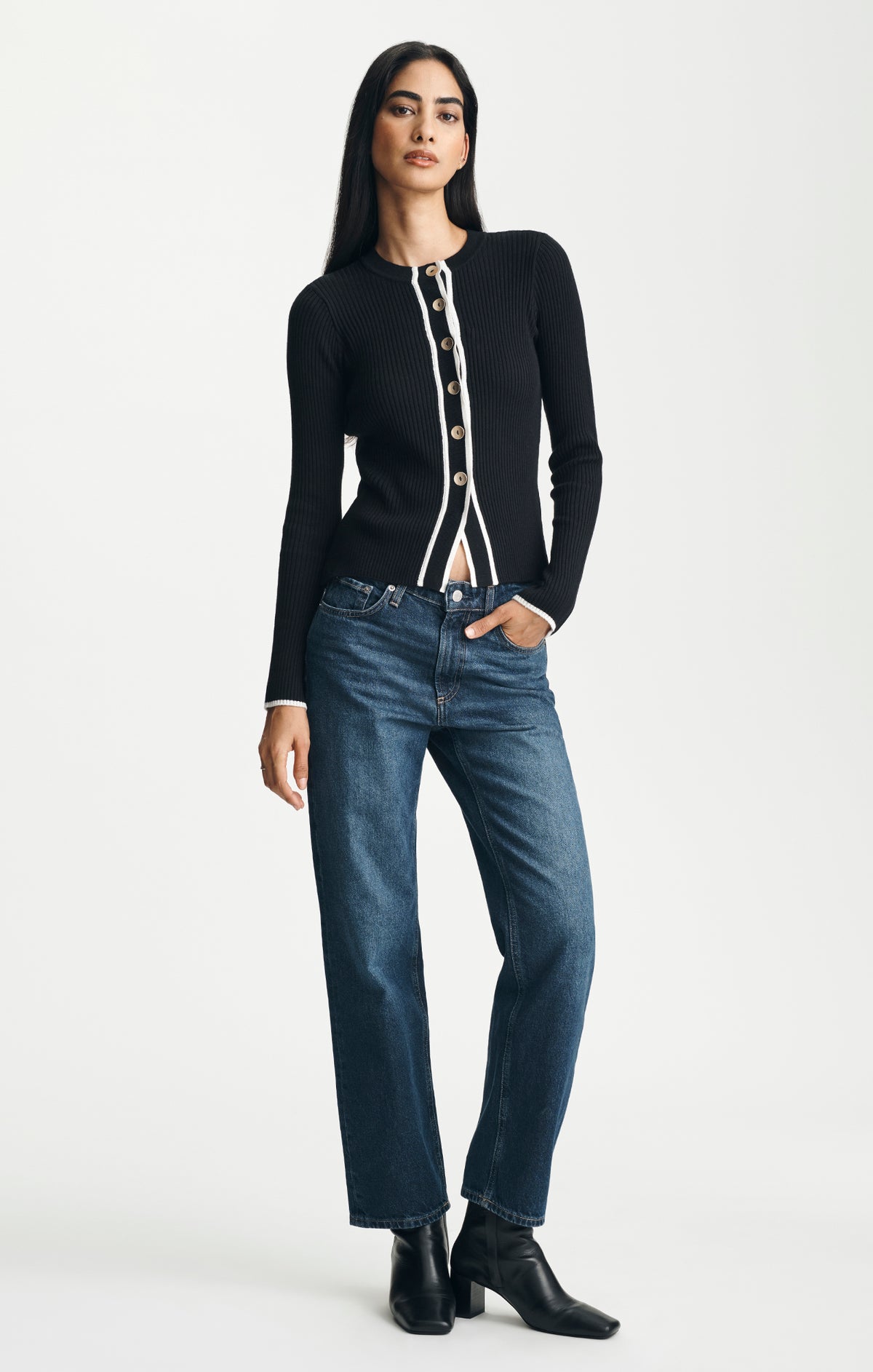 TIPPED CARDIGAN IN BLACK - Mavi Jeans