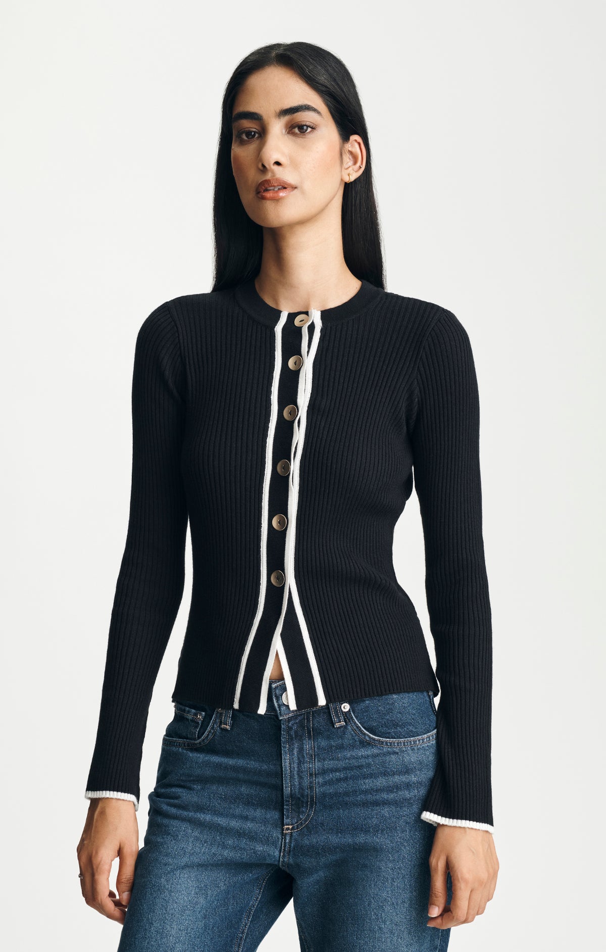 TIPPED CARDIGAN IN BLACK - Mavi Jeans