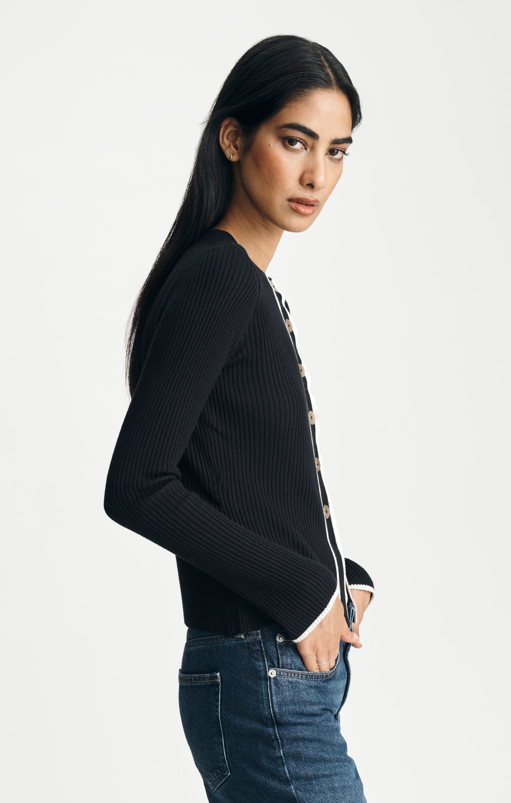 TIPPED CARDIGAN IN BLACK - Mavi Jeans