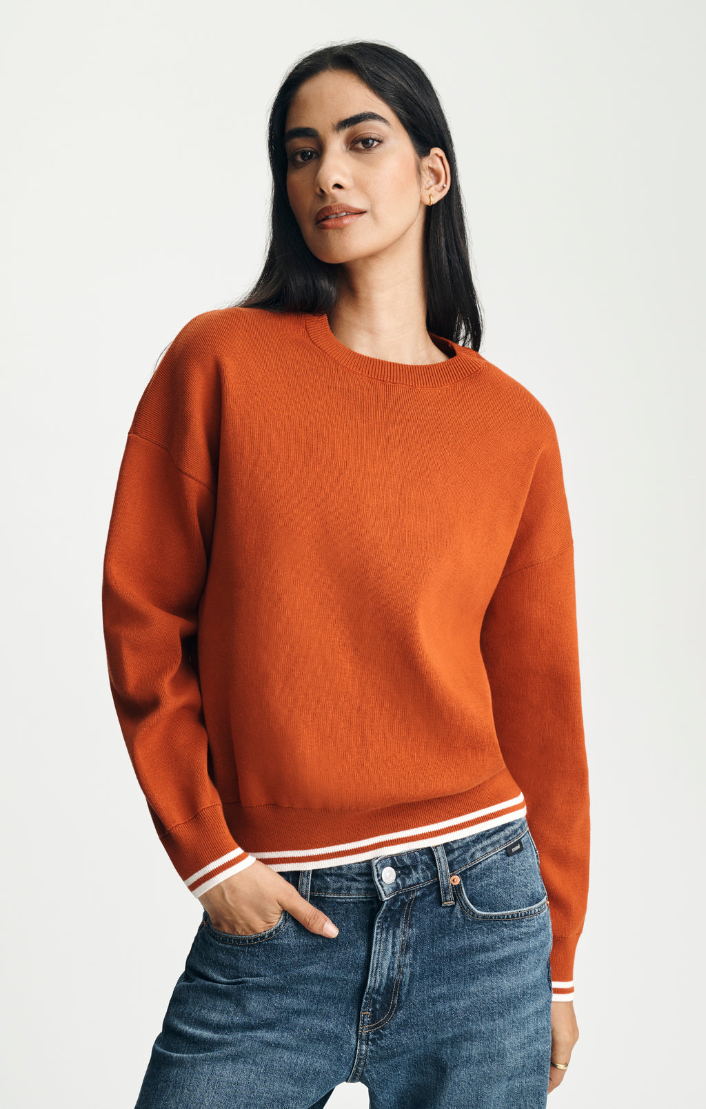 VARSITY CREW NECK SWEATER IN ROOIBOS TEA - Mavi Jeans