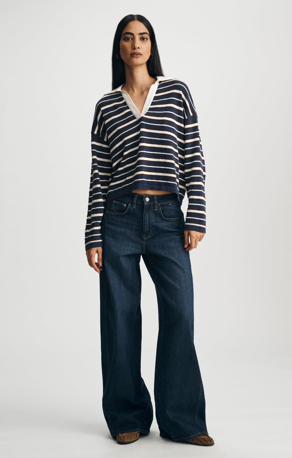 JOHNNY COLLAR POLO SWEATER IN PEACOAT STRIPE - Mavi Jeans
