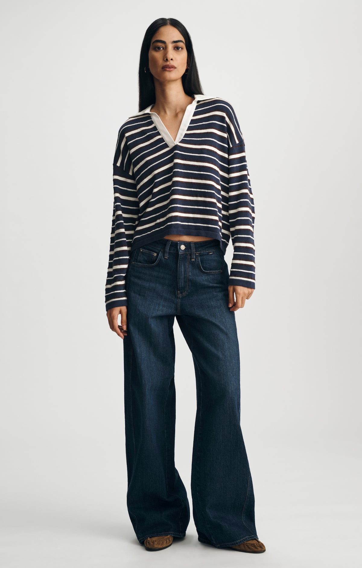 JOHNNY COLLAR POLO SWEATER IN PEACOAT STRIPE - Mavi Jeans