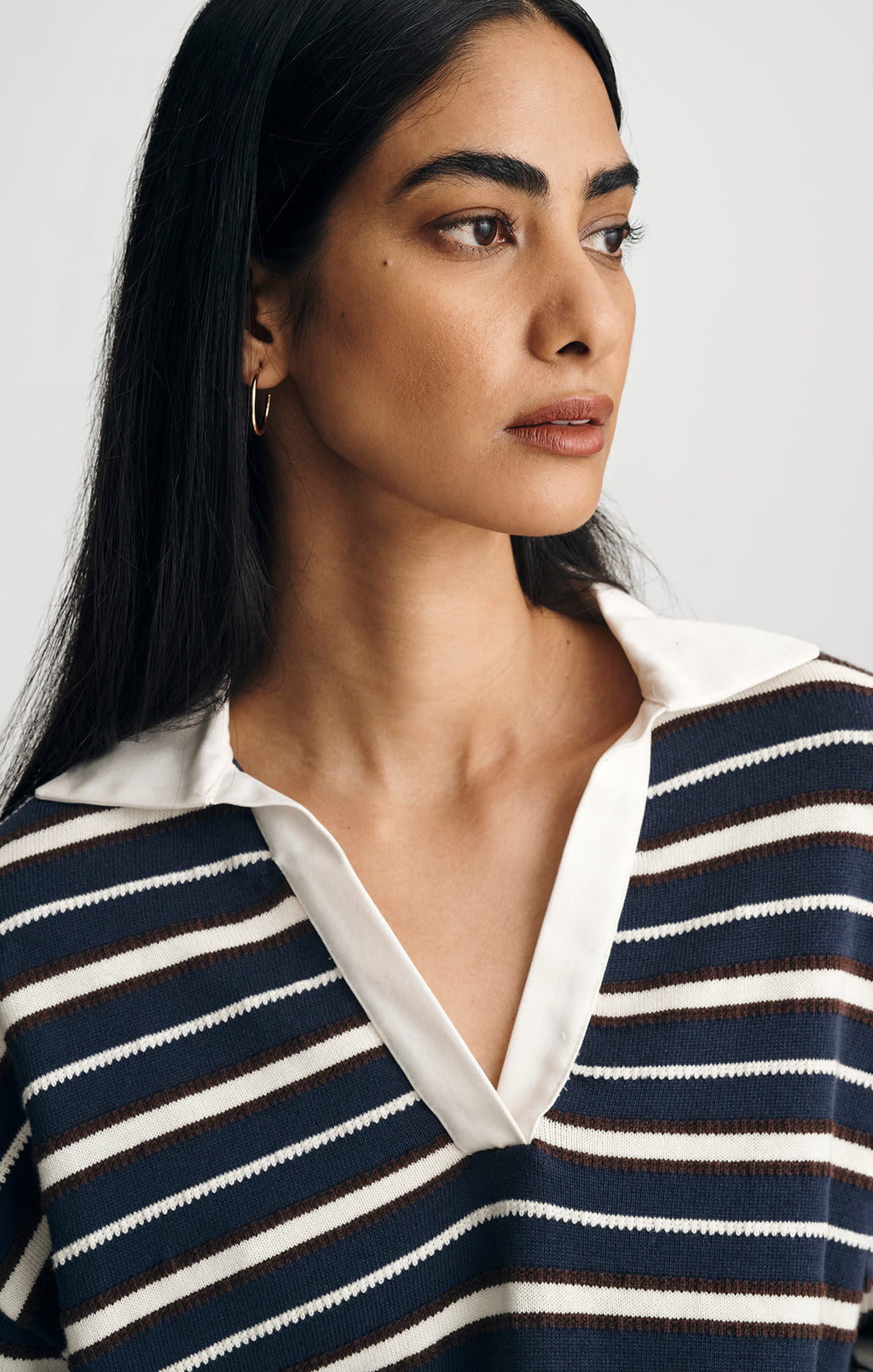 JOHNNY COLLAR POLO SWEATER IN PEACOAT STRIPE - Mavi Jeans