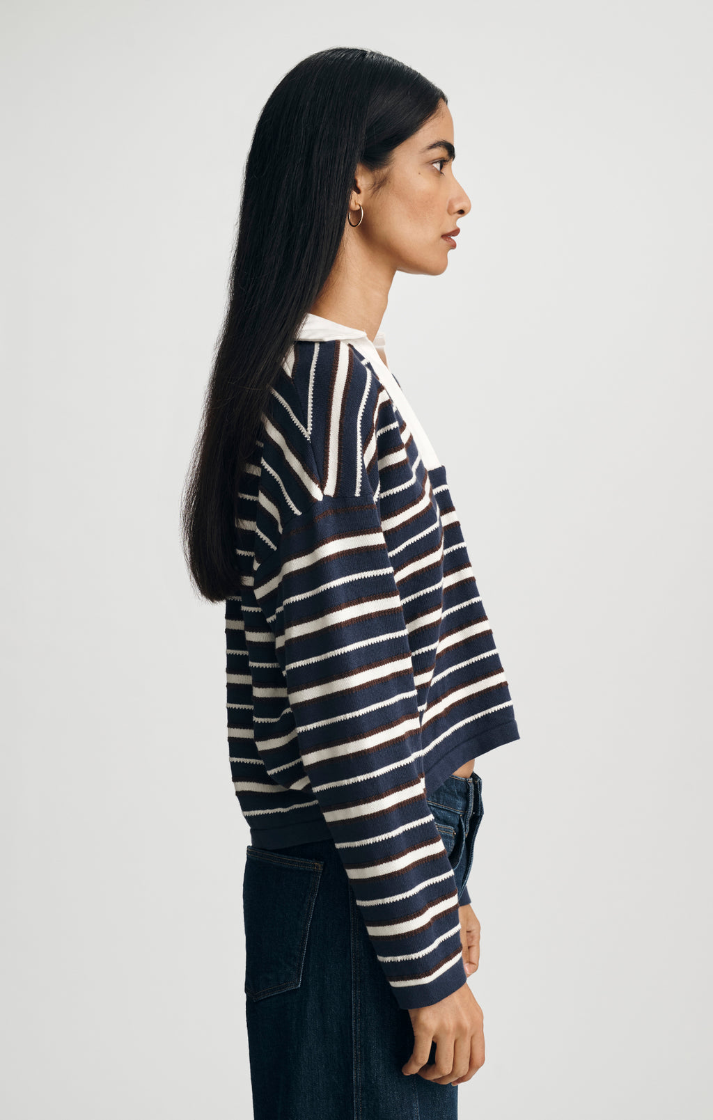JOHNNY COLLAR POLO SWEATER IN PEACOAT STRIPE - Mavi Jeans