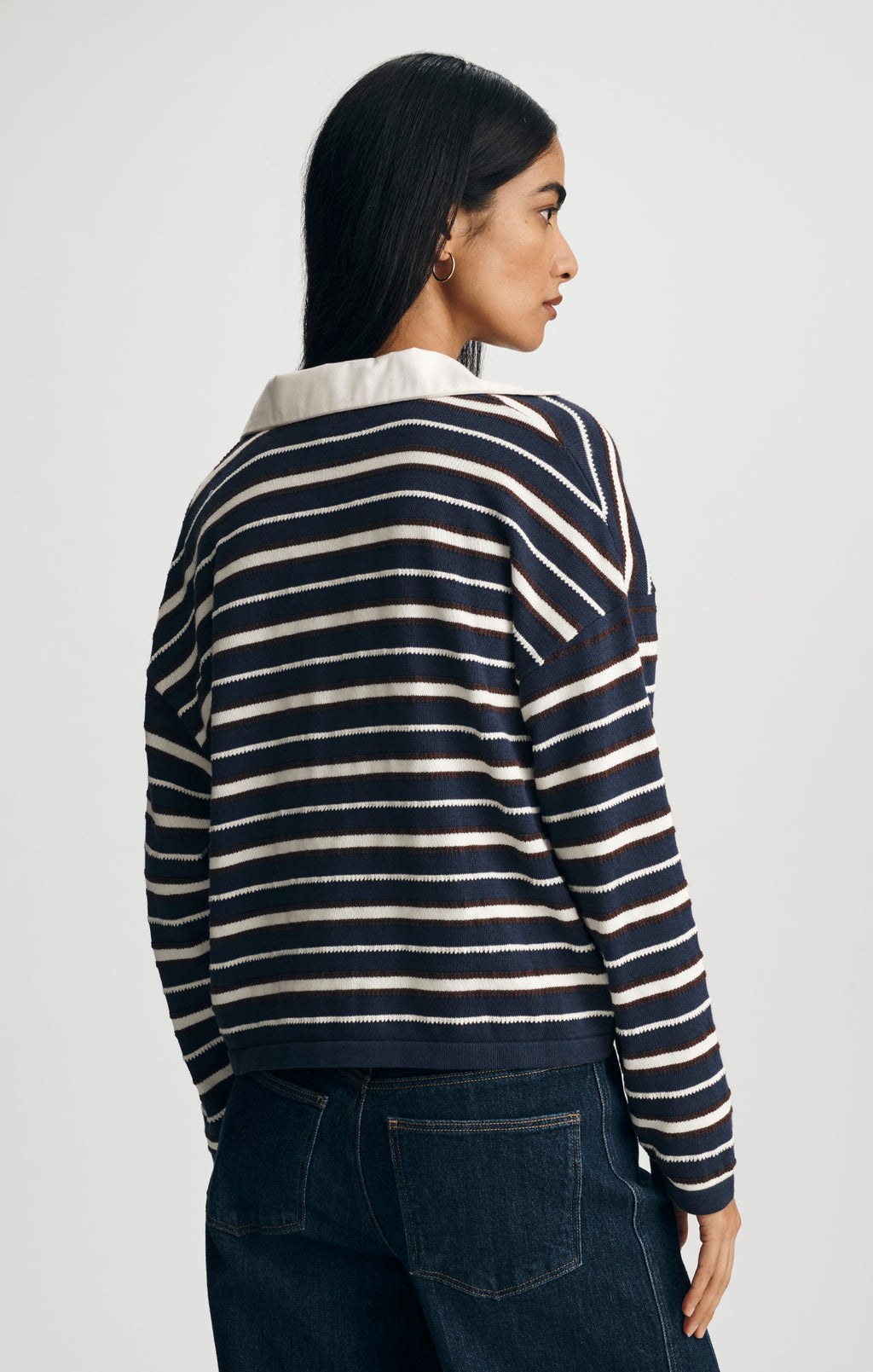JOHNNY COLLAR POLO SWEATER IN PEACOAT STRIPE - Mavi Jeans