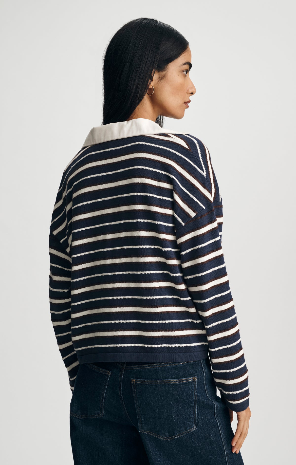 JOHNNY COLLAR POLO SWEATER IN PEACOAT STRIPE - Mavi Jeans