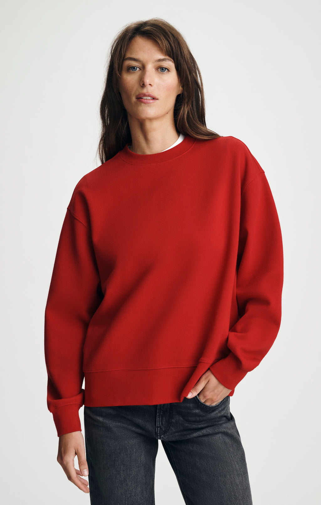 PIQUE CREW NECK SWEATSHIRT IN SAVVY RED - Mavi Jeans