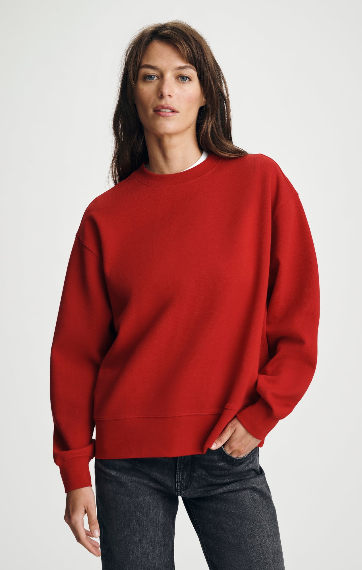 PIQUE CREW NECK SWEATSHIRT IN SAVVY RED - Mavi Jeans