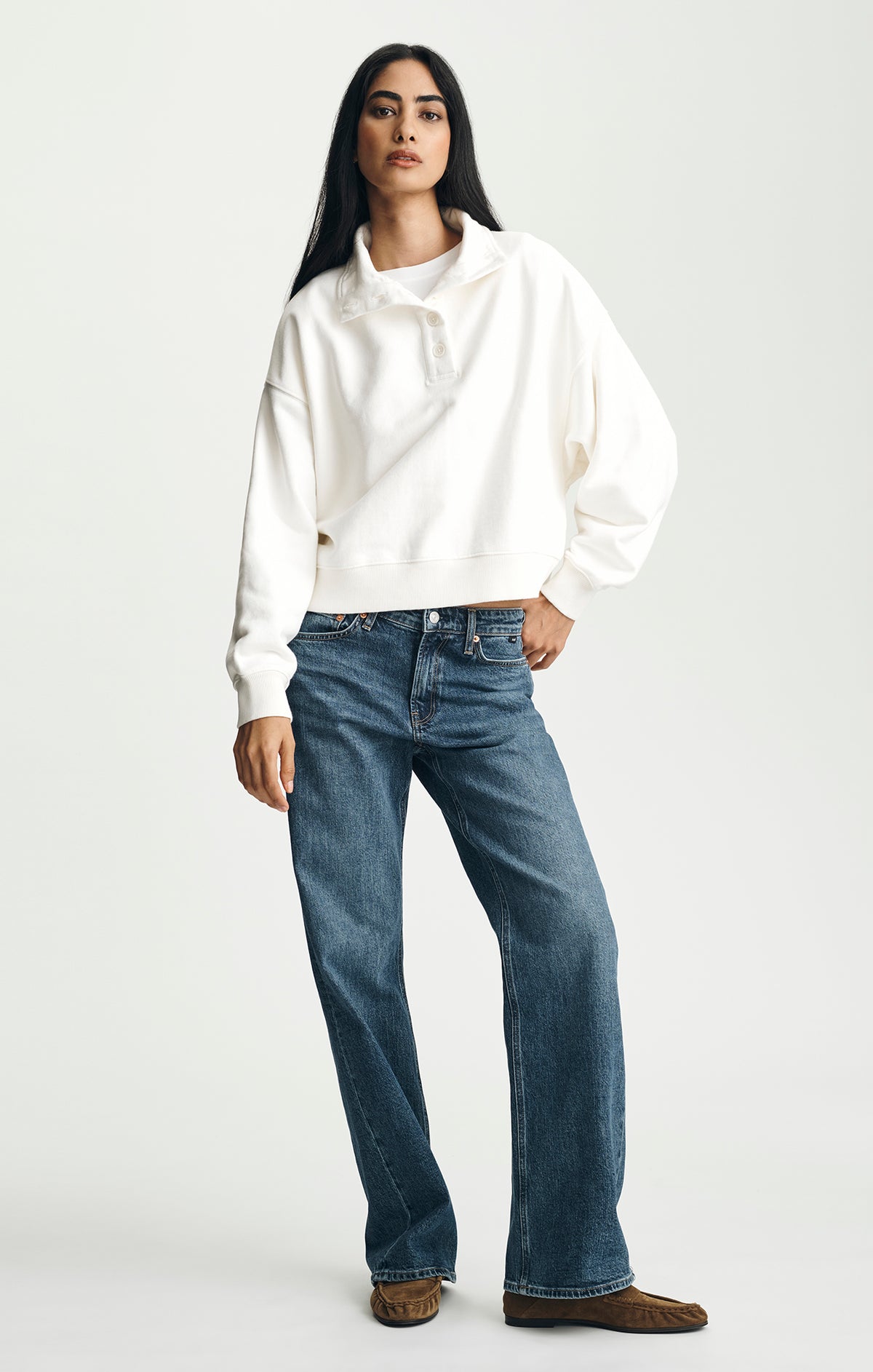 FLEECE FUNNEL NECK SWEATSHIRT IN ANTIQUE WHITE - Mavi Jeans