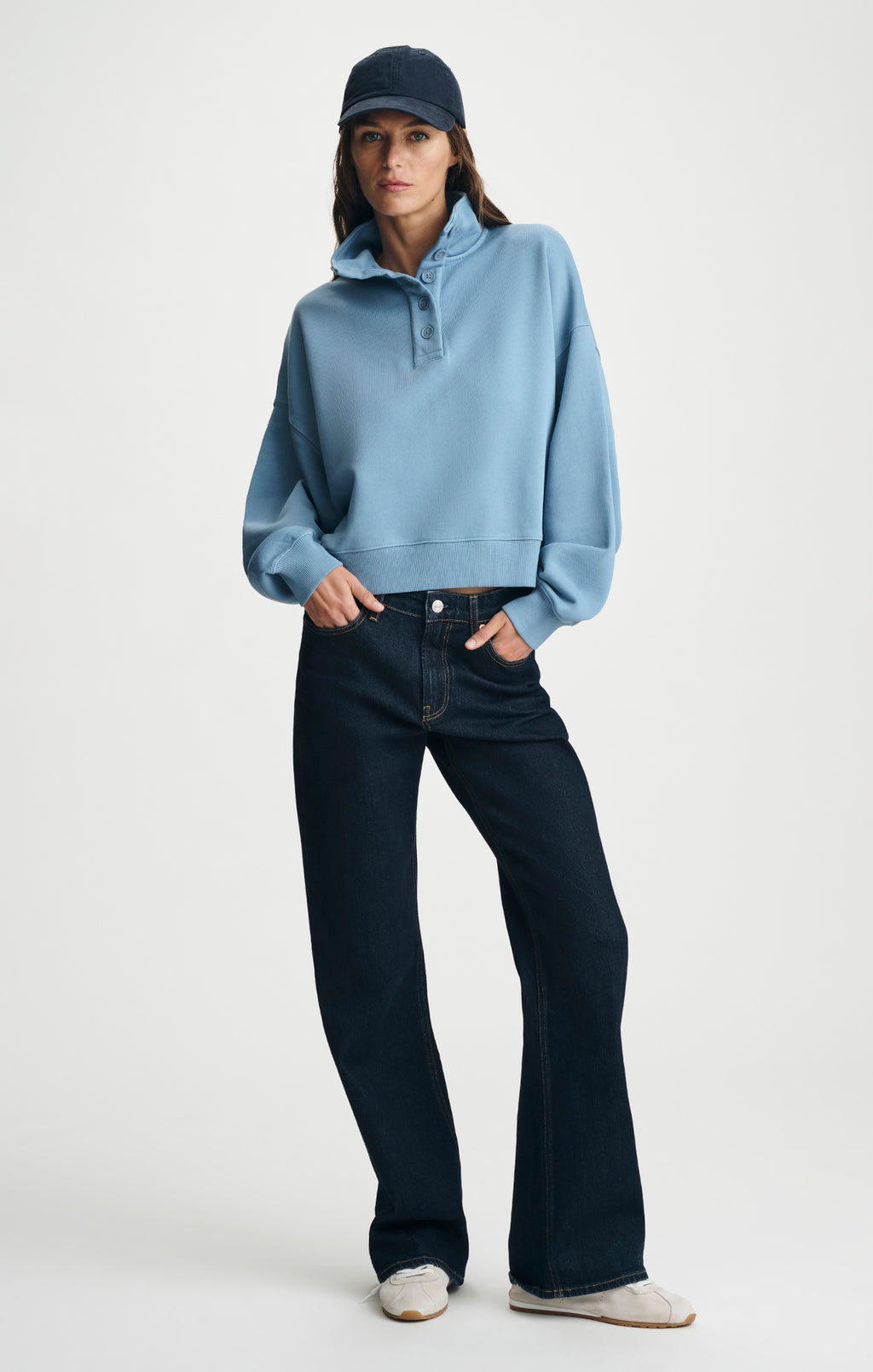 FLEECE FUNNEL NECK SWEATSHIRT IN CYANEUS - Mavi Jeans