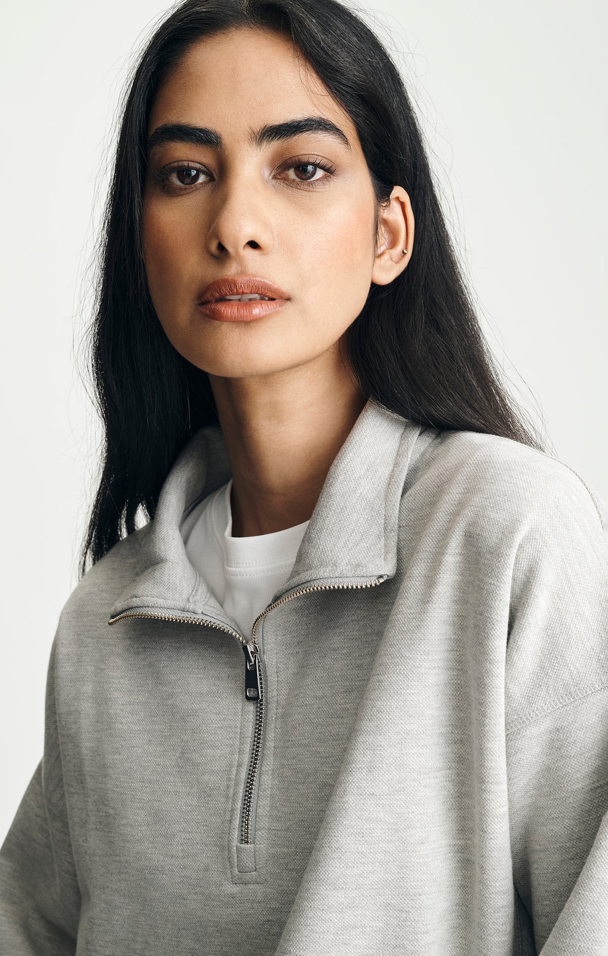 HALF ZIP SWEATSHIRT IN MID GREY MELANGE - Mavi Jeans