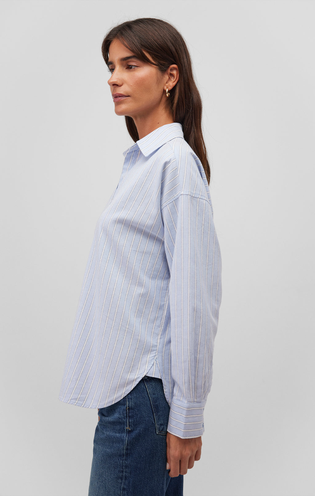 LONG SLEEVE BUTTON-UP SHIRT IN BLUE STRIPE - Mavi Jeans