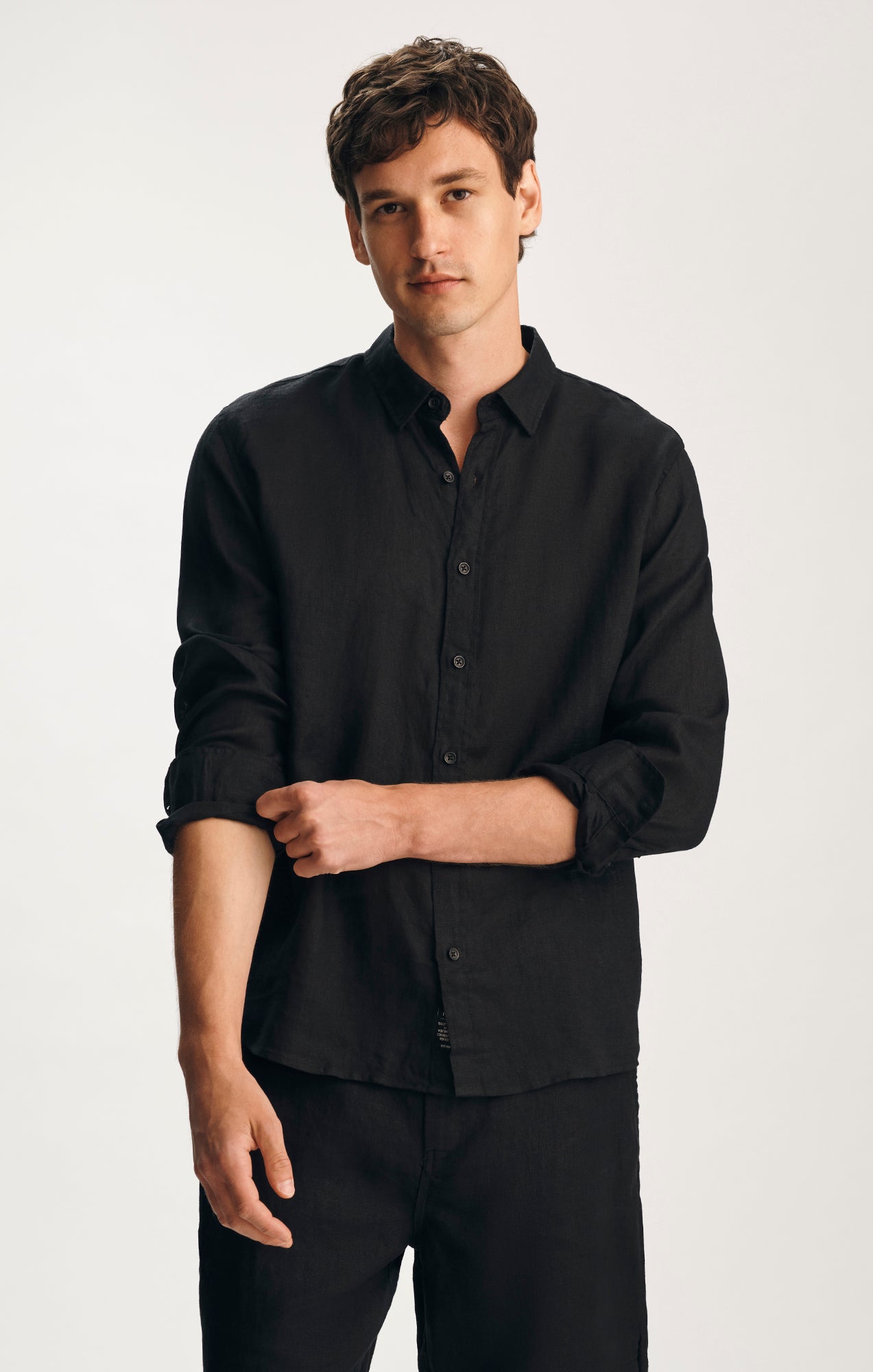 LINEN BUTTON-UP SHIRT IN BLACK - Mavi Jeans