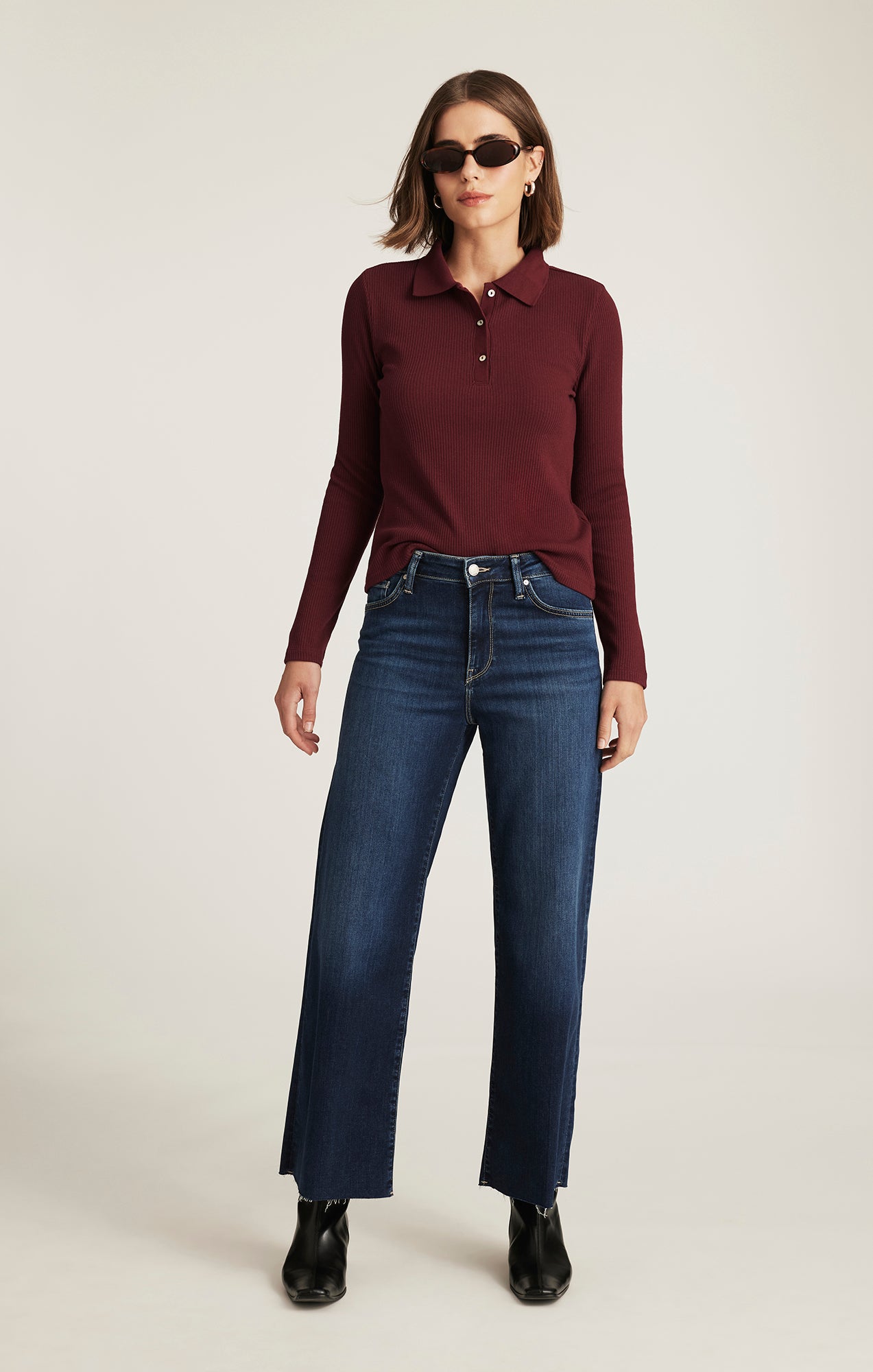 LONG SLEEVE POLO T-SHIRT IN ZINFANDEL - Mavi Jeans