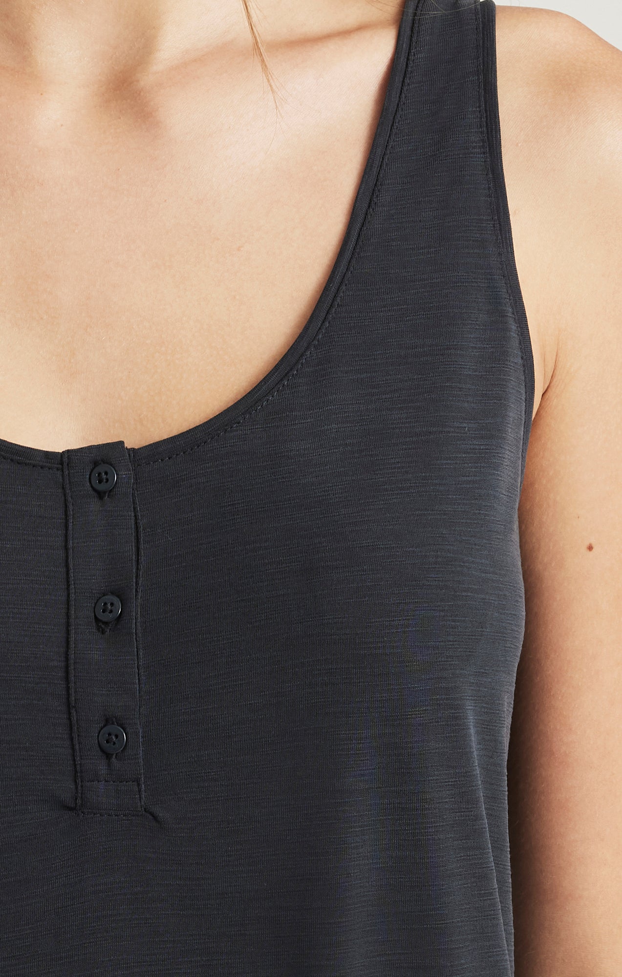 LUXE TOUCH TENCEL™ HENLEY TANK TOP IN BLACK