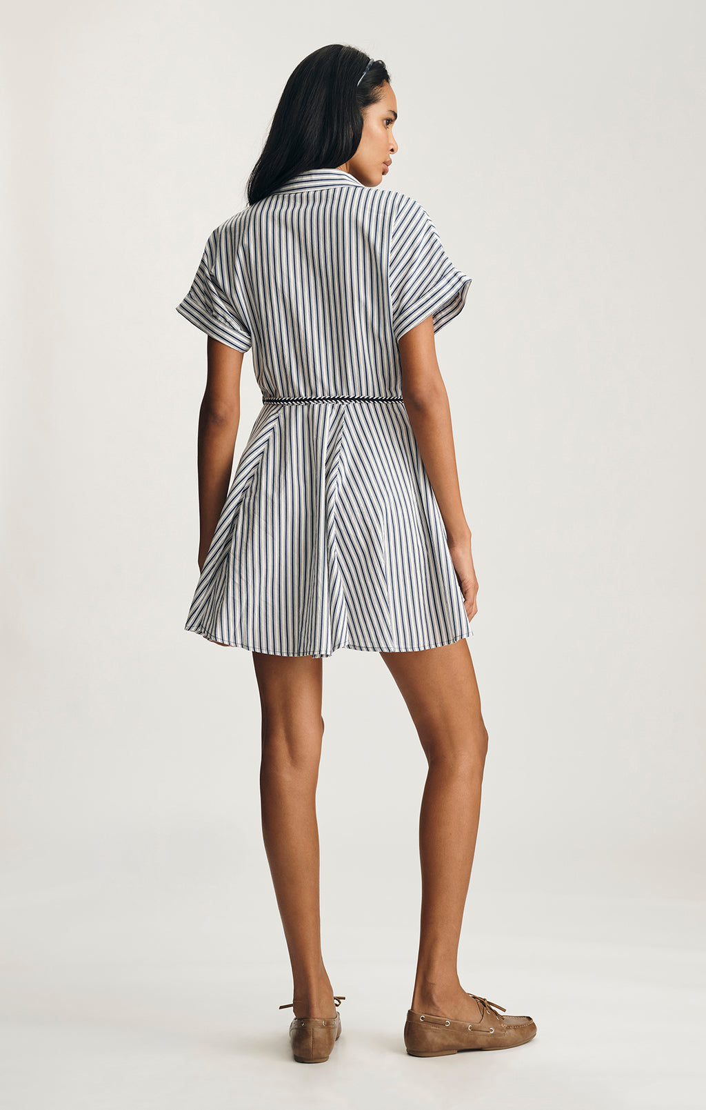 TIE-WAIST MINI SHIRTDRESS IN NAVY STRIPE PRINT - Mavi Jeans