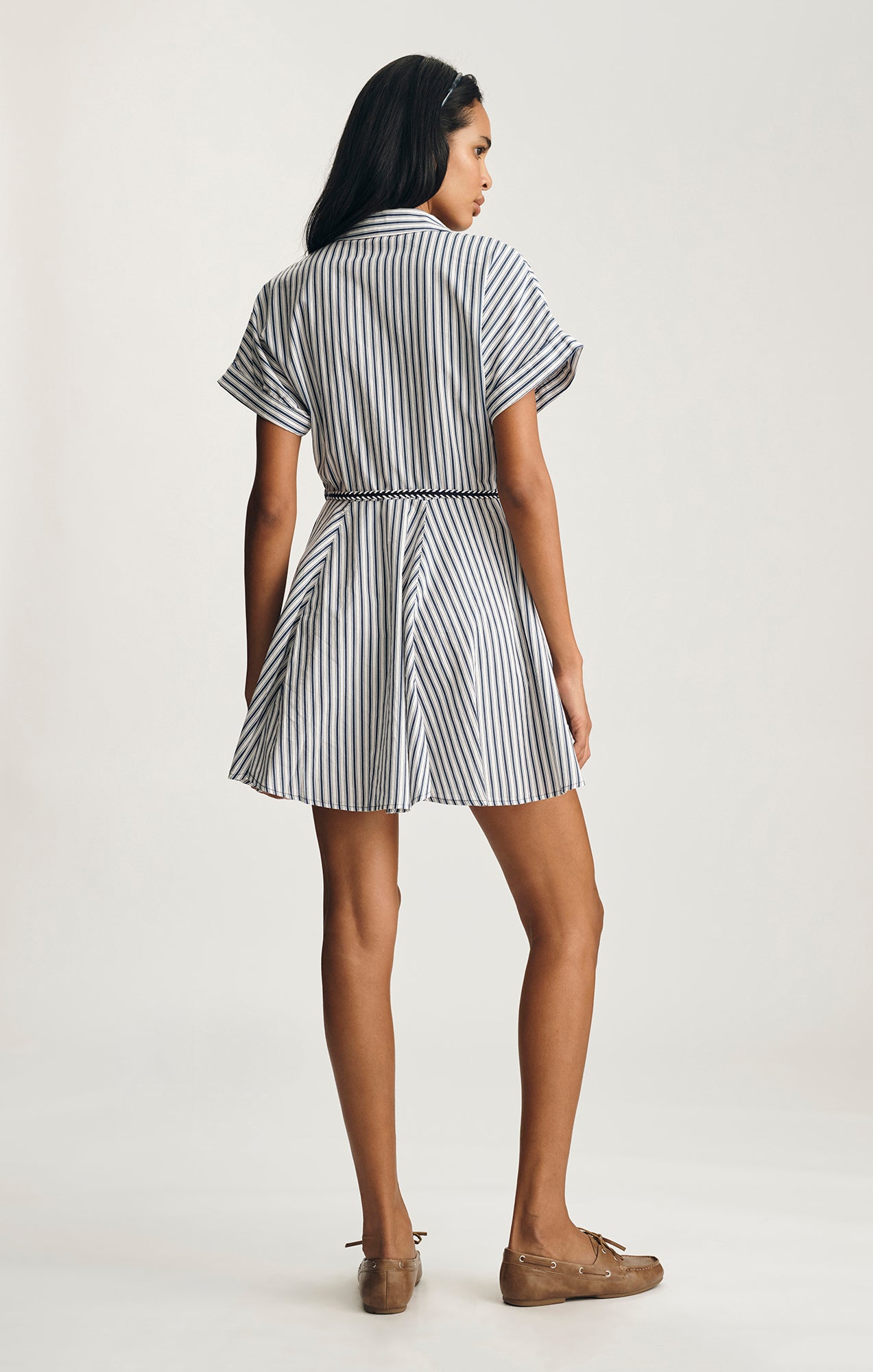 TIE-WAIST MINI SHIRTDRESS IN NAVY STRIPE PRINT - Mavi Jeans